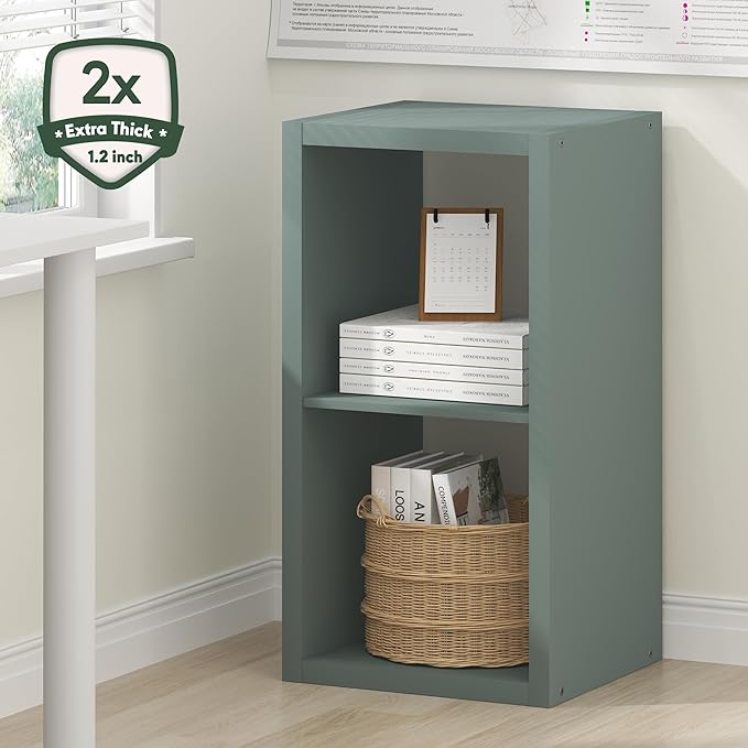Furinno Cubicle Book Shelf, 2-Cube Bookshelf, Extra Thick Frame Horizontally &