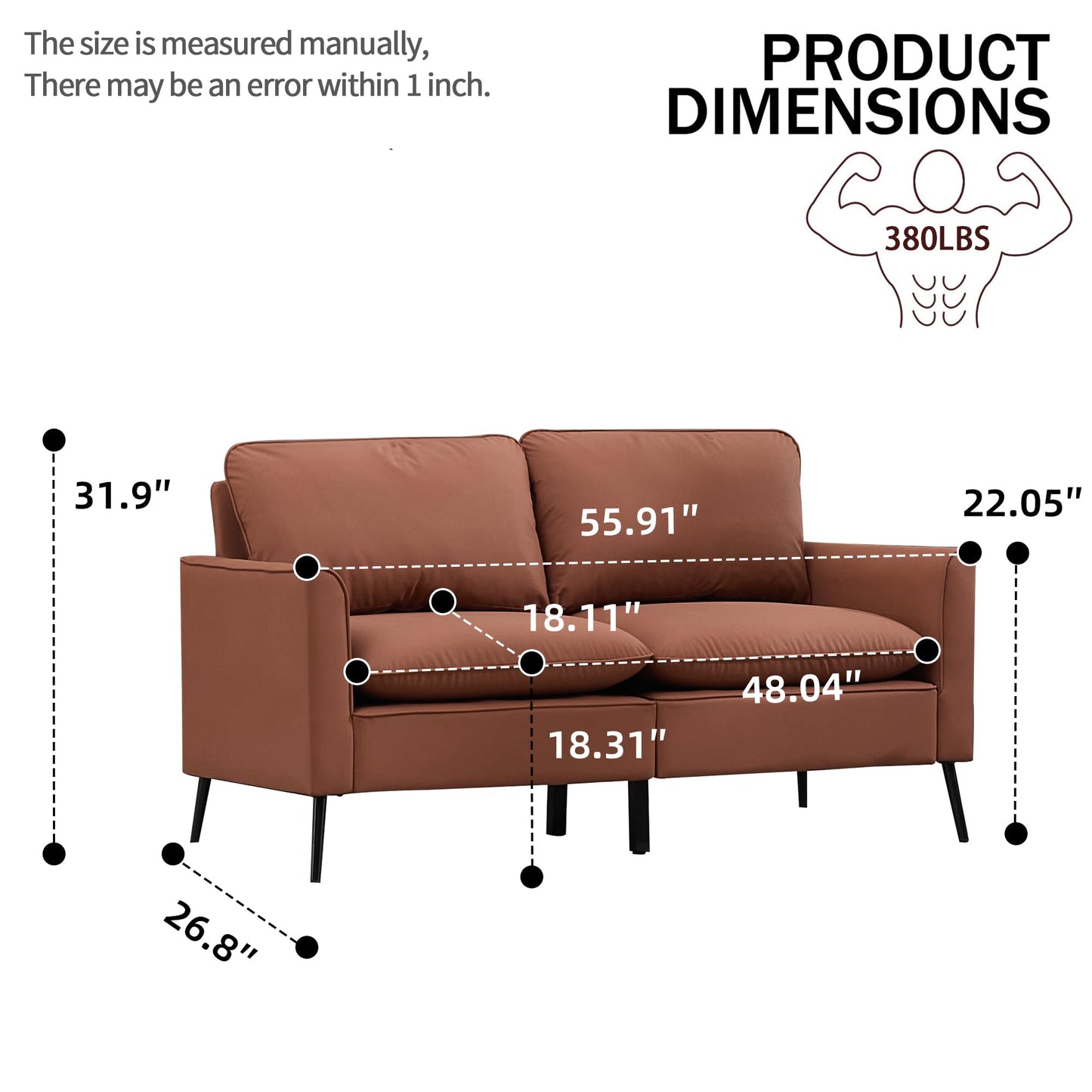 KEIKI Faux Leather Sofa Couch, Living Room Furniture Sectional Sofa Sets of 3 Pcs, Mid Century Modern Decor Sofa Couches, Loveseat & Accent Chair for Small Space, Apartment, Office, Brown