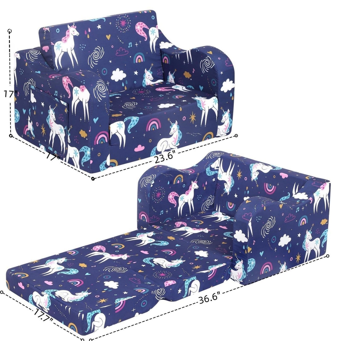 MOMCAYWEX Kids Sofa, 2-in-1 Flip-Out Foam Couch, Foldable Soft Play Lounge Chair, Light Purple