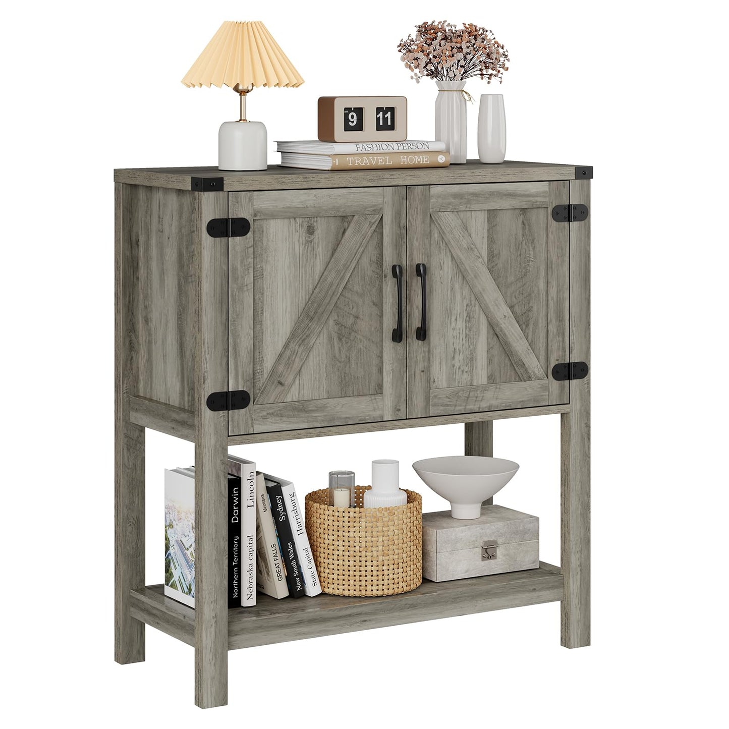 Mufico Console Table with 2-Door Cabinet Coffee Bar Cabinet Sofa Table,Entryway Table with Storage, Farmhouse Buffet Sideboard (Grey)