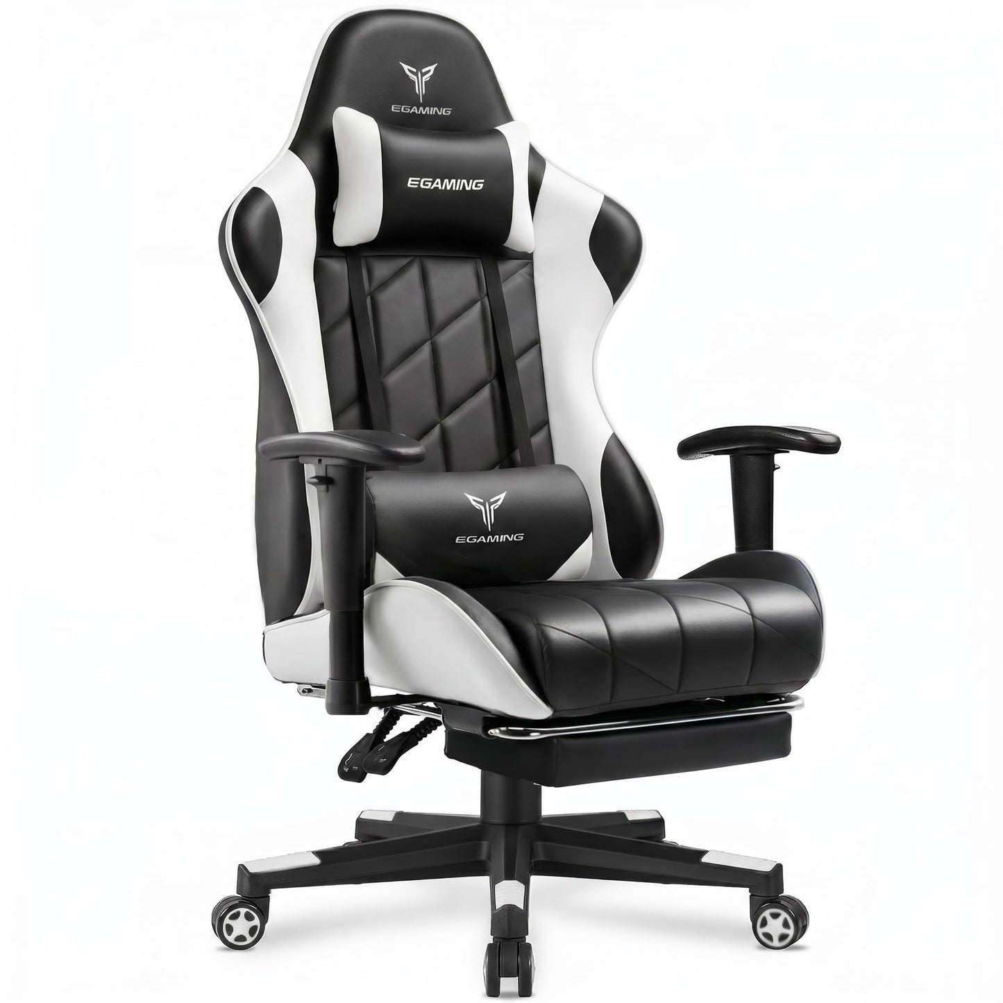 Gaming Chair, Big and Tall Video Game Chair with High Back PU Leather, Home Office Ergonomic Computer Chair with Footrest, Adjustable Height, 360° Swivel Wheels for Adults and Teens (White)