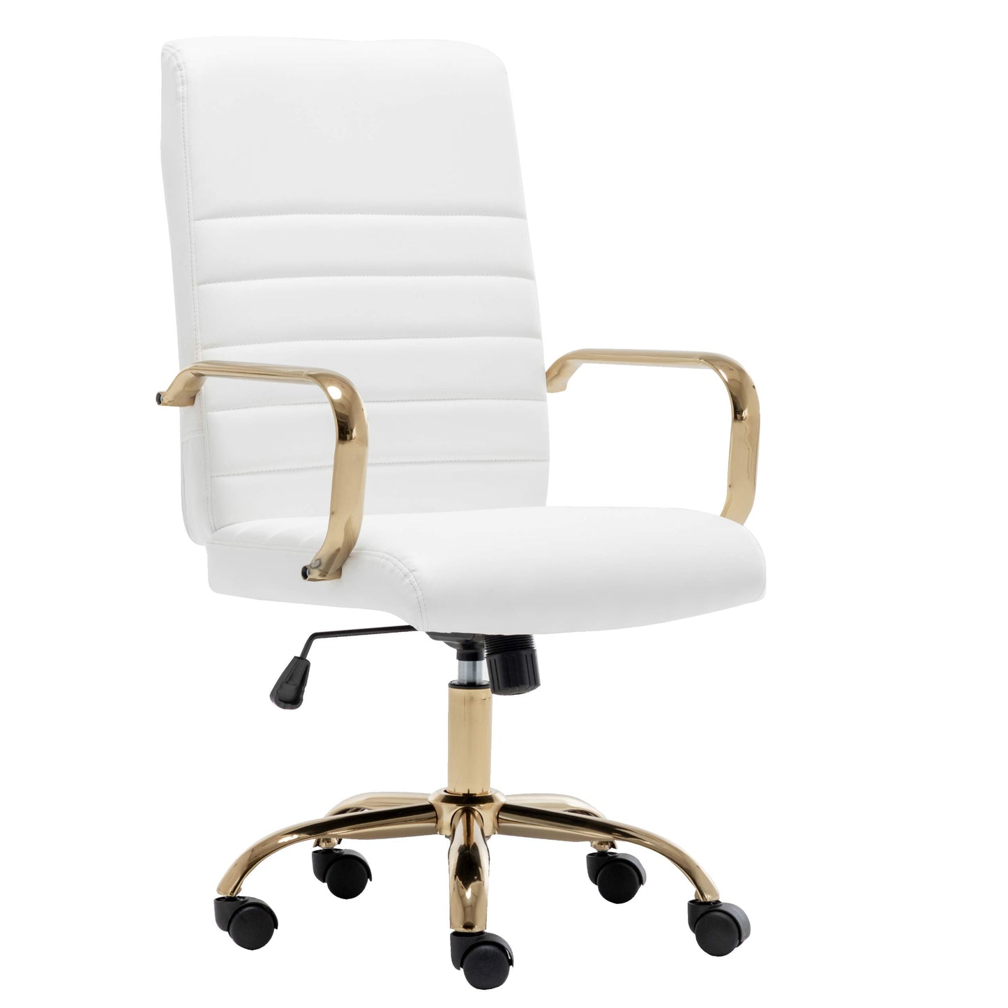 BTEXPERT White Ergonomic Faux Leather Adjustable Home Office Arm Chair Golden Finish (5162)