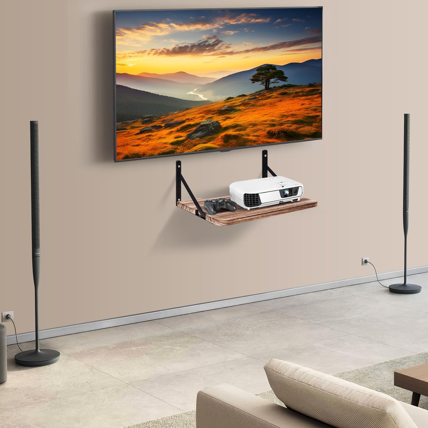BEARUT Projector Shelf,16.2" x 11"(L*W),Router Wall Mount Floating Shelf,Projector Mount Rack Holder,Modem Cable Box for Xbox Series PS5 PS4 Wood SS1
