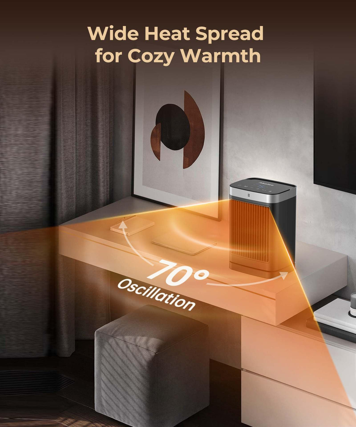 Abolee Space Heaters with Motion Sensor,Portable Heaters for Indoor Use,Electric Small Heaters for Large Room Bedroom Office Garage Desk,1500W Ceramic Heating with Remote,Oscillating,Timer,Thermosta