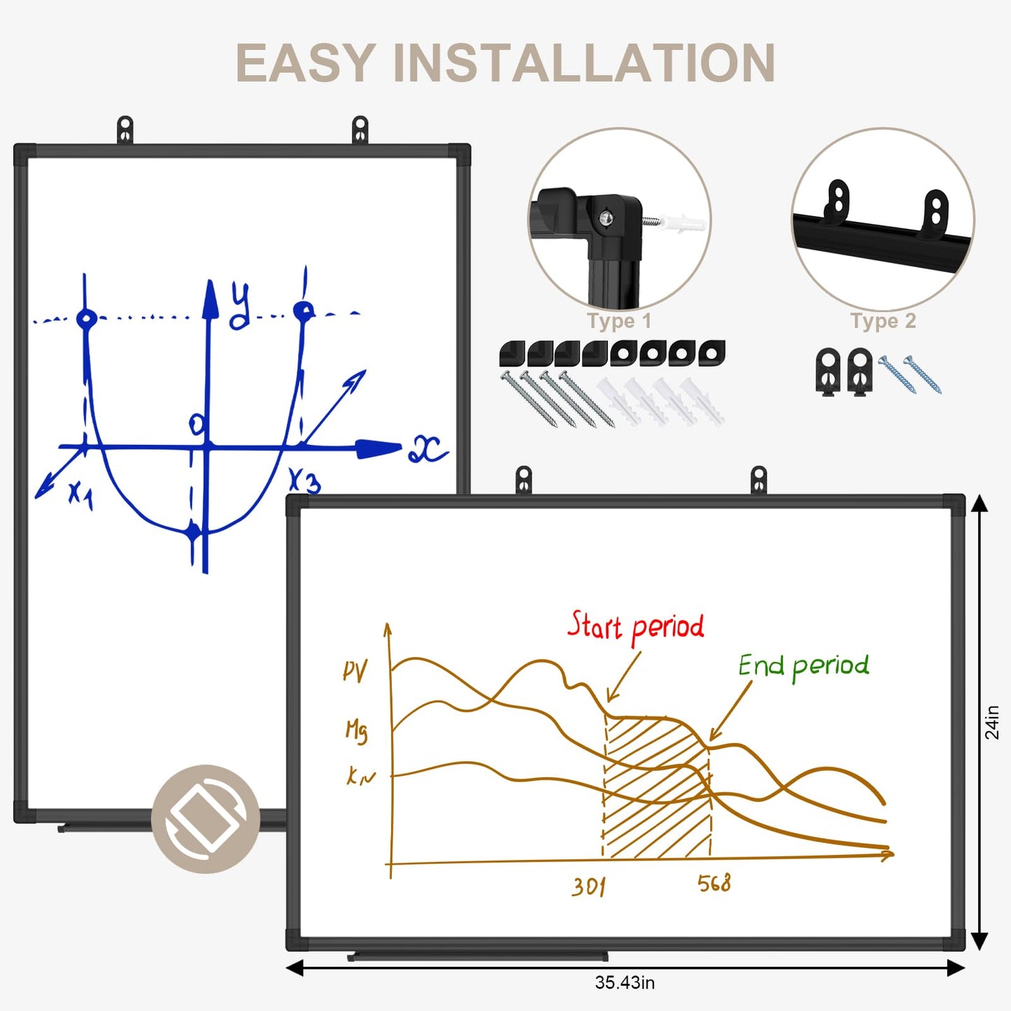XBoard Magnetic Dry Erase Board/Whiteboard 36 X 24 Inches, White Board with Black Aluminum Frame for Home, Office, School