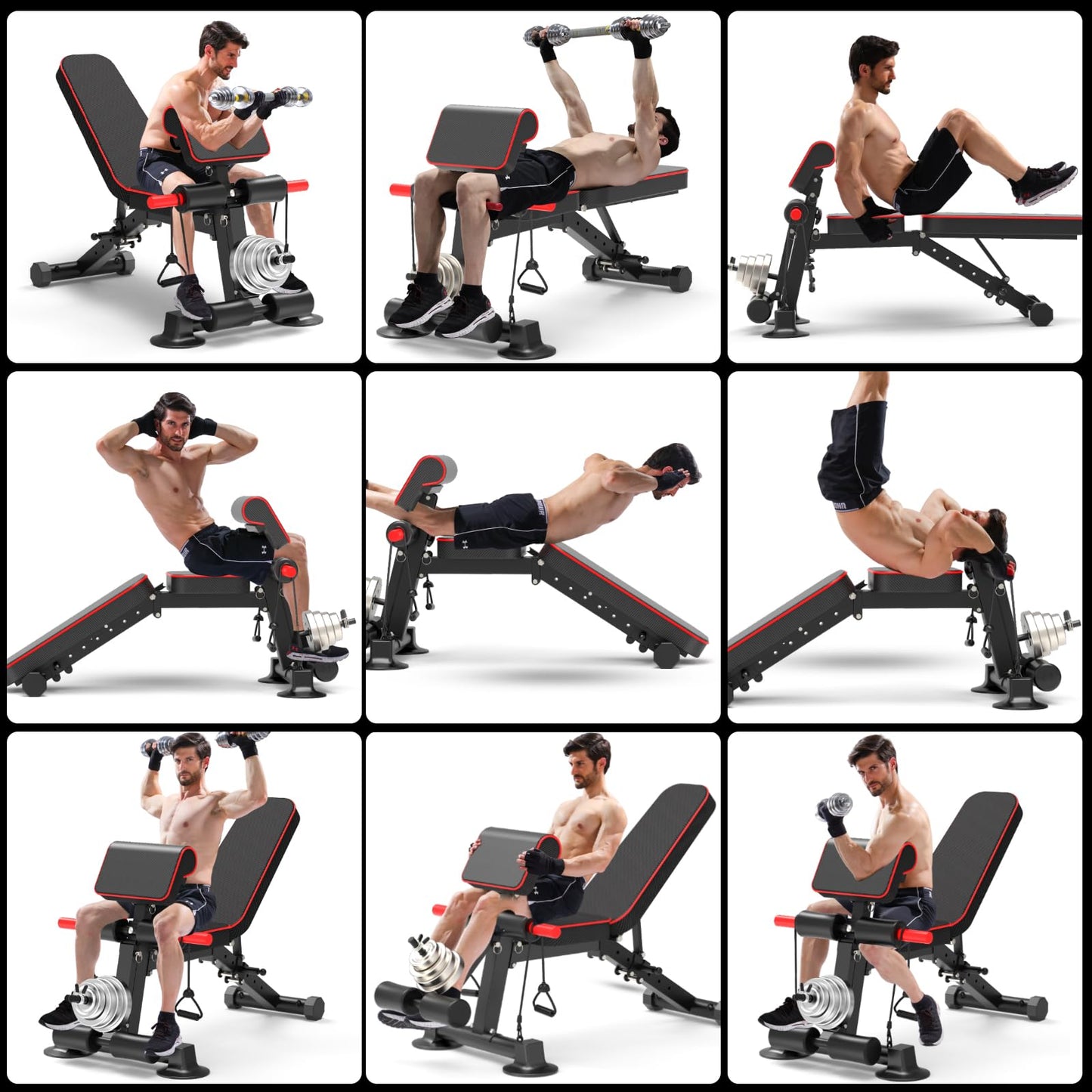 K KiNGKANG Adjustable Weight Bench,1050 lbs Foldable Workout Bench with 8 Back Positions, Incline Decline Flat Exercise Bench for Home Gym Full Body Strength Training
