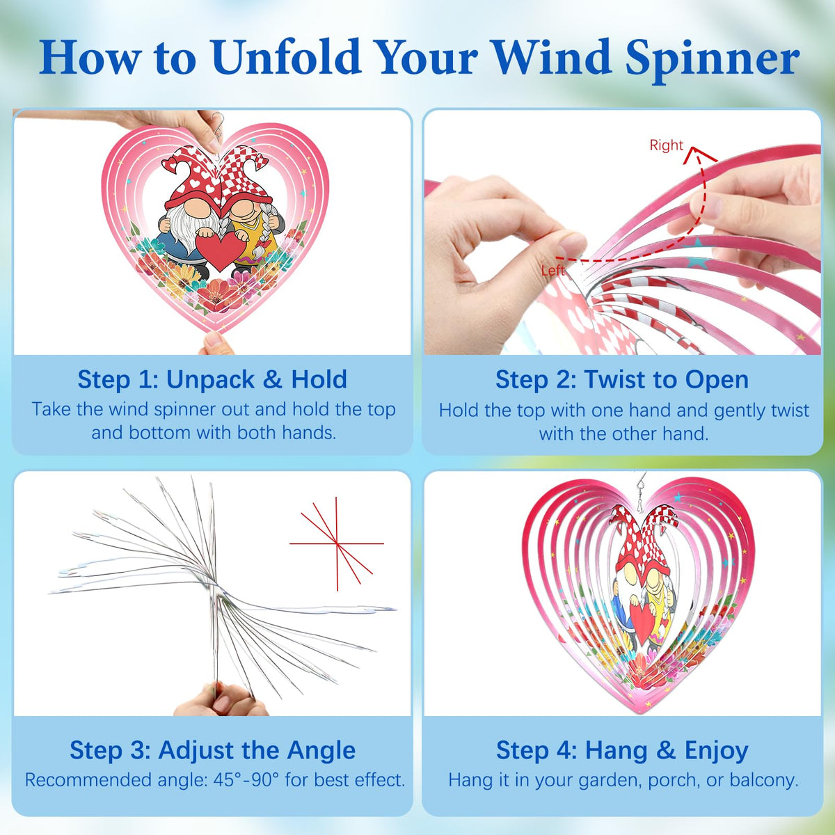 Wazzio Gnome Wind Spinners Outdoor, Gnome Gifts for Women Men Wife Mom Dad Husband, Hanging Wind Spinners for Christmas Thanksgiving, 12 inch Outdoor Indoor Hanging Ornament for Garden Porch Lawn