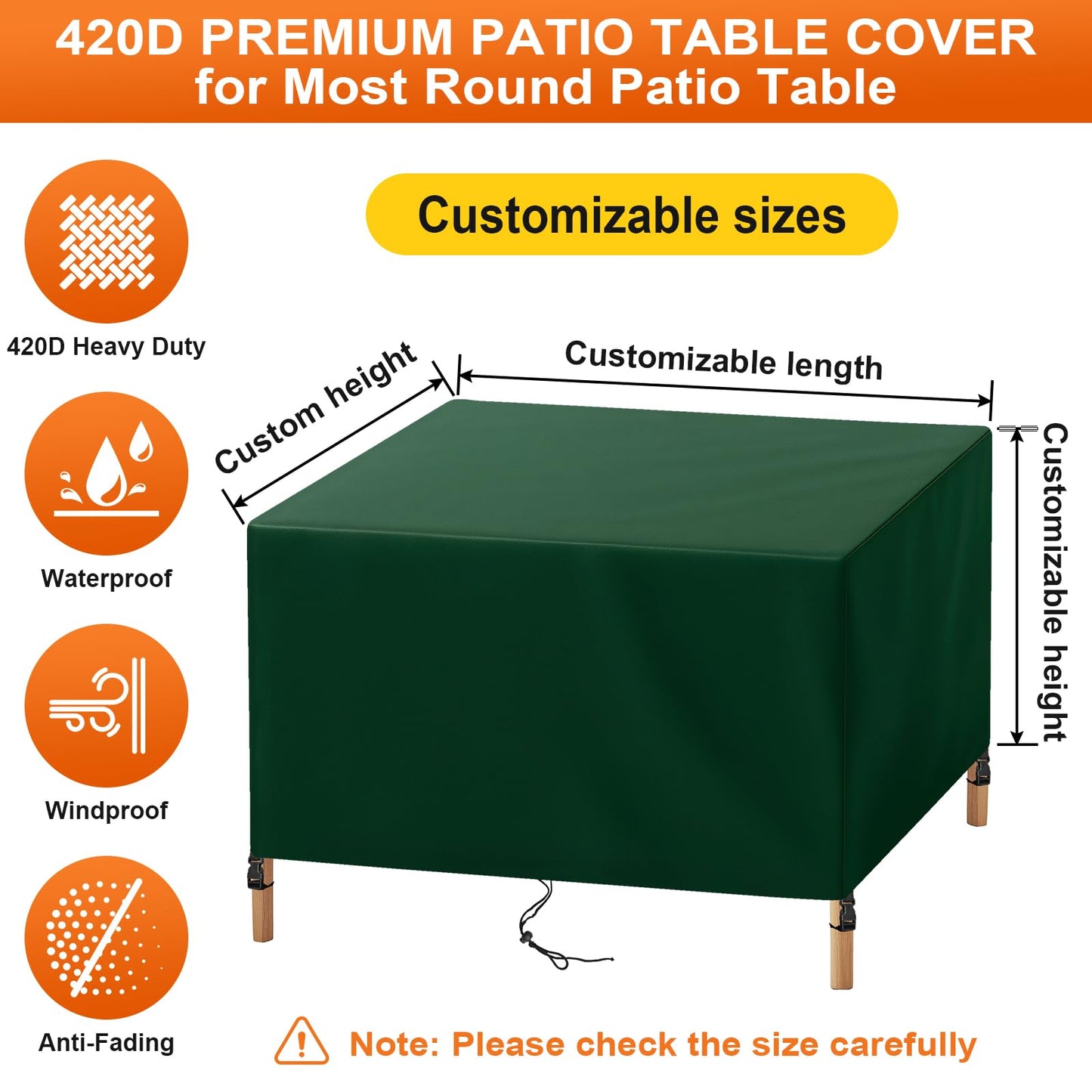 Cisvio Patio Furniture Cover Rectangle 56"(L) x 28"(W) x 28"(H), Custom Heavy Duty 420D Waterproof Outdoor Cover with Drawstring & Buckles for Table Chair Garden, Green