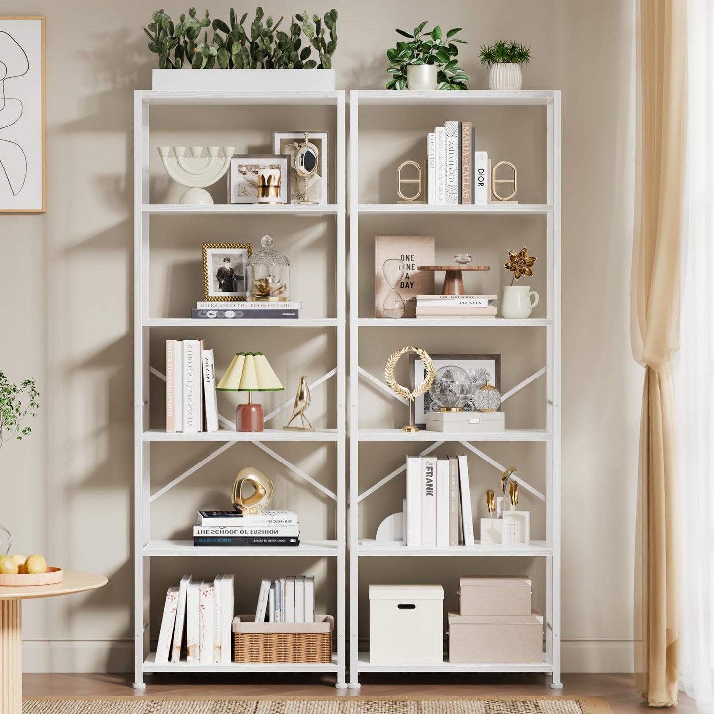 Furologee 6 Tier Book Shelf, Tall Wide Bookshelf, Modern Open Bookcase, Display Shelves Storage Organizer, Shelving Unit for Living Room, Home Office, Bedroom, Kitchen, White