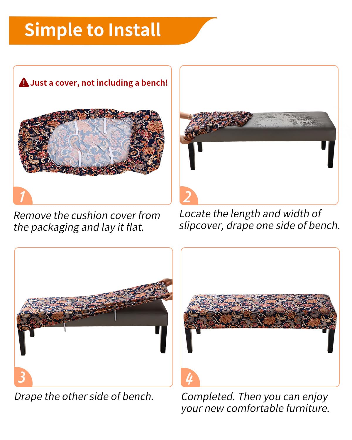 YISUN Dining Bench Covers, Stretch Seat Covers Printed Bench Covers, Rectangle Bench Slipcover Furniture Protector for Dining Room, Hotel, Bedroom, Kitchen