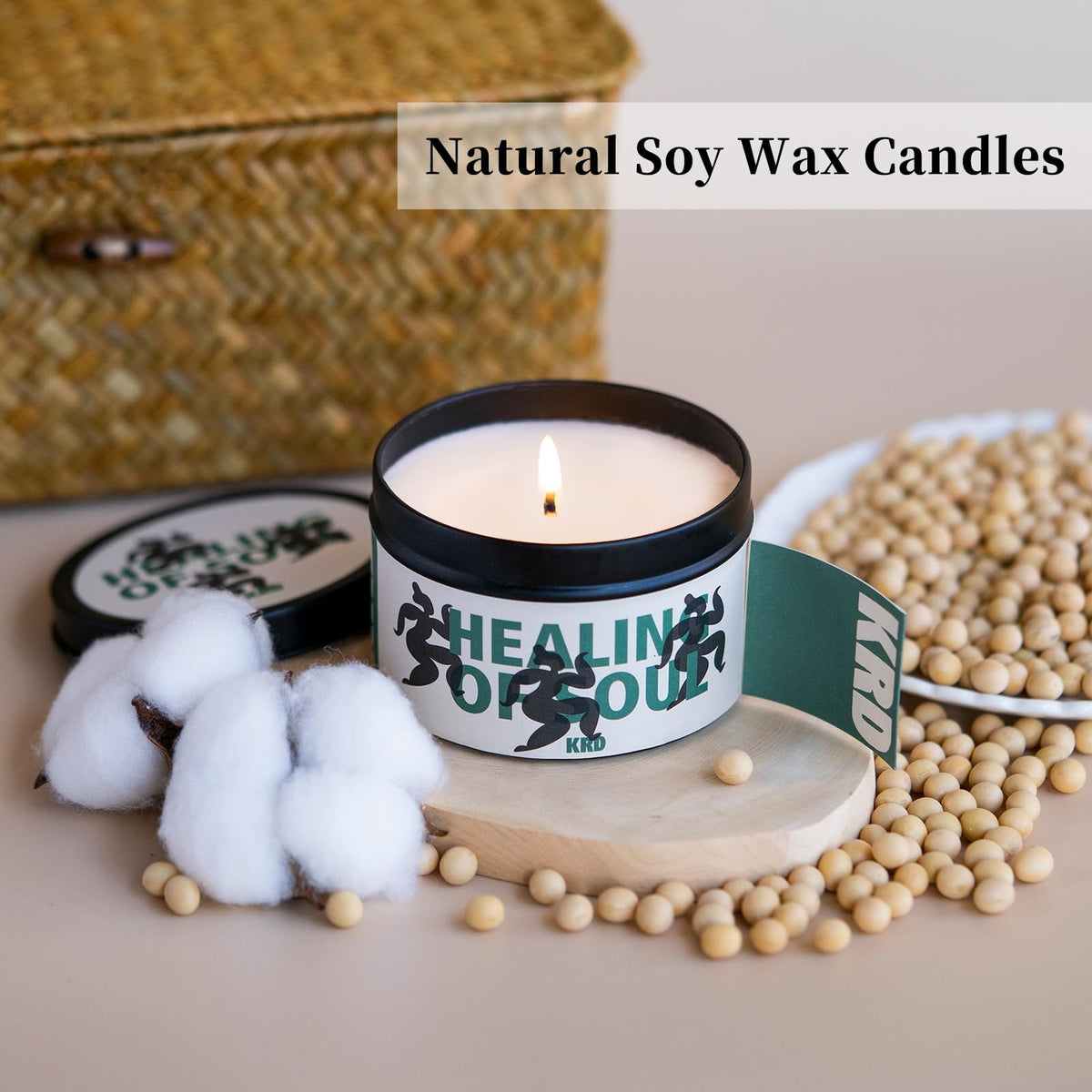 KRD Amber Moss Aromatherapy Candle, 6.4oz Coconut Soy Wax, 42H Long Burn, Natural Home Fragrance for Bathroom Decor