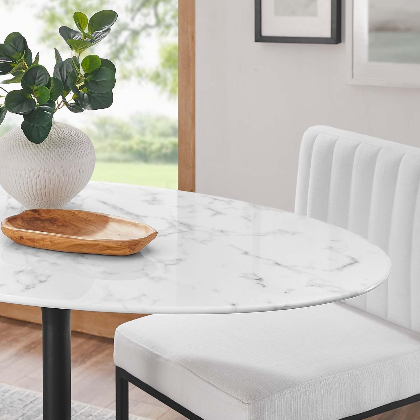 Modway Lippa 48" Oval Artificial Marble Dining Table, Black White