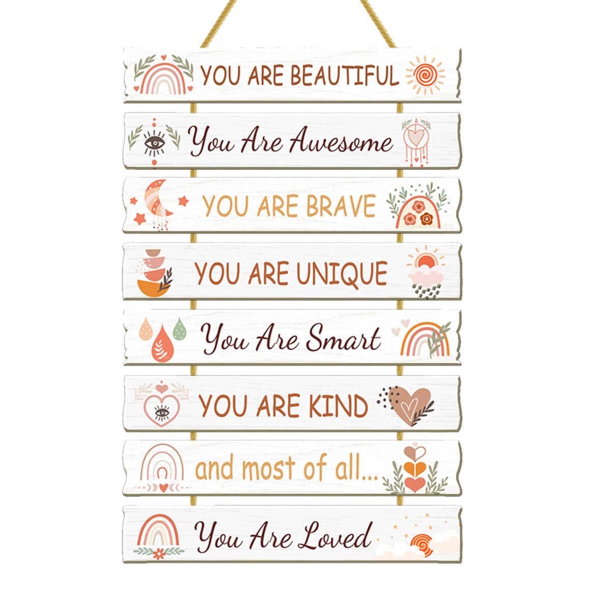 Rutiyoka Boho Wall Art for Girls' Room - Rainbow Inspirational Wood Decor for Kids' Nursery or Toddler Room Sign