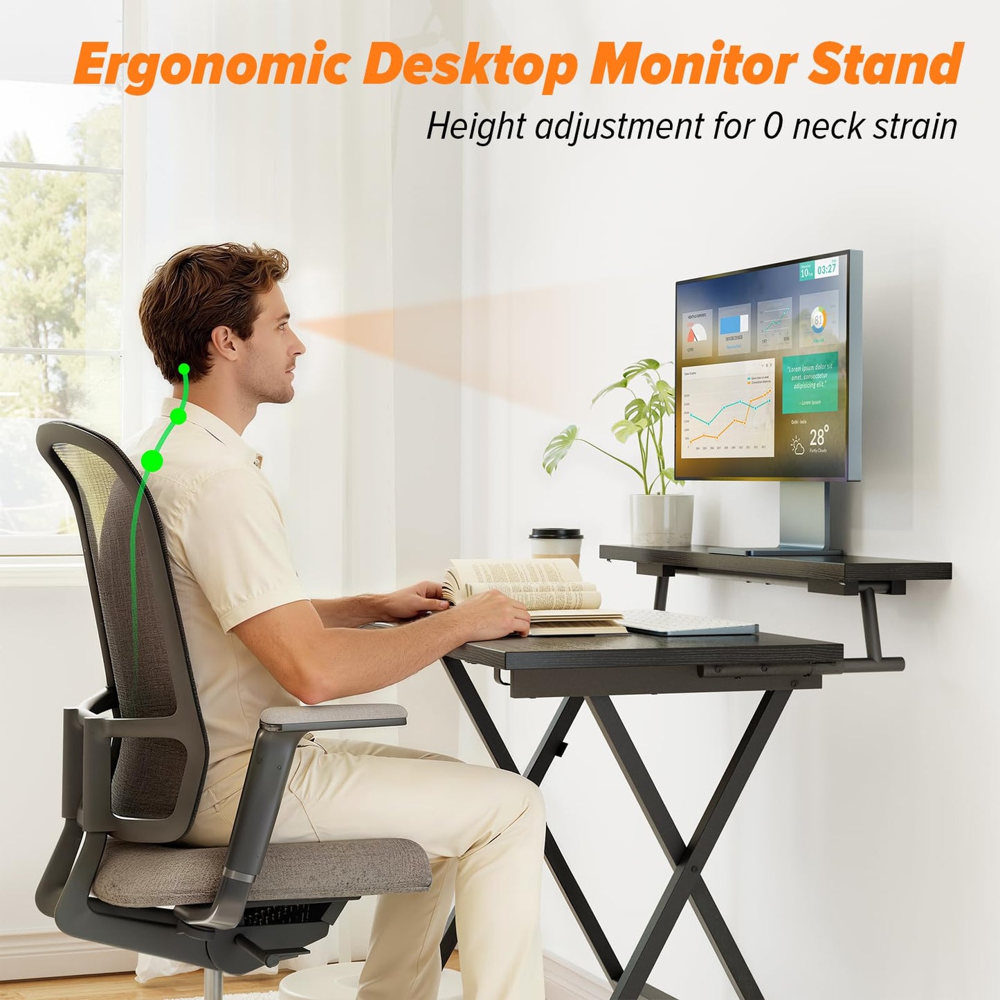 WOHOMO Folding Computer Desk with Adjustable Height, 23.6" x 31.5" x 25.6" Foldable Table with Monitor Stand, Small Office Desk for Bedroom, Space Saving Desk for Home Office, Easy Assemble, Black