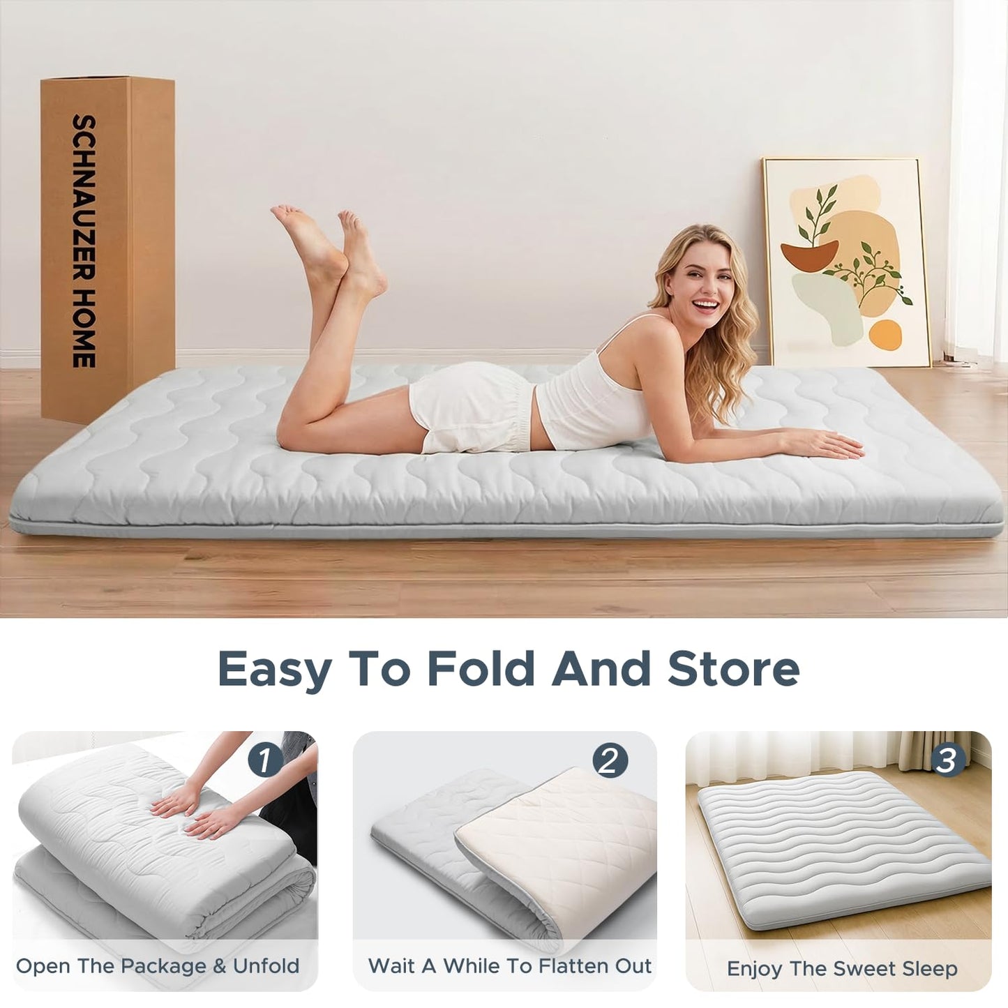 Japanese Futon Floor Mattress, 100% High Density Comfortable Foam, 3.5" Thicken Foldable Mattress Tatami Mat Sleeping Pad, Ideal for Comfort and Support, Kids Floor Lounger Pillow Bed Sofa (Twin）