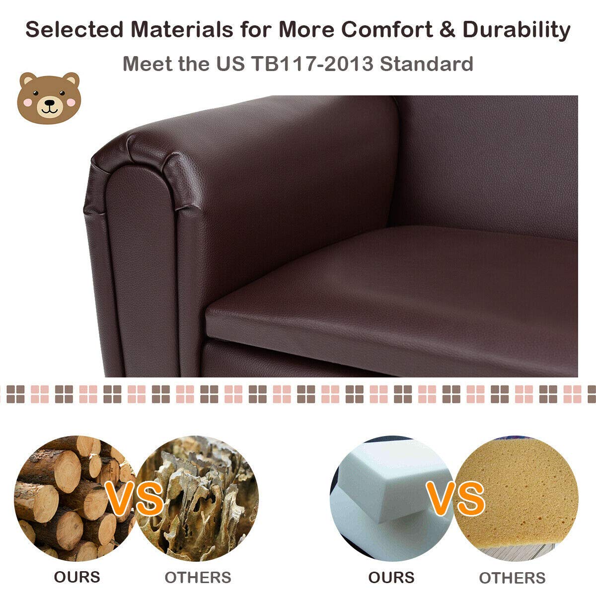 Costzon Kids Couch, 2 in 1 Double Seat Children's Sofa w/Under Seat Storage, PU Leather Surface, Toddler Armrest Chair, Kids Room, Soft Sofa with Storage for Preschool Baby Boys Girls Gifts
