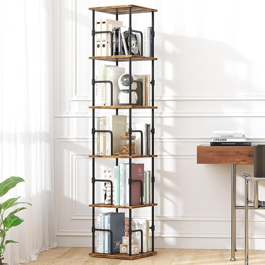 5-Tier Rotating Bookshelf, Freestanding Corner Bookshelf, 360° Spinning