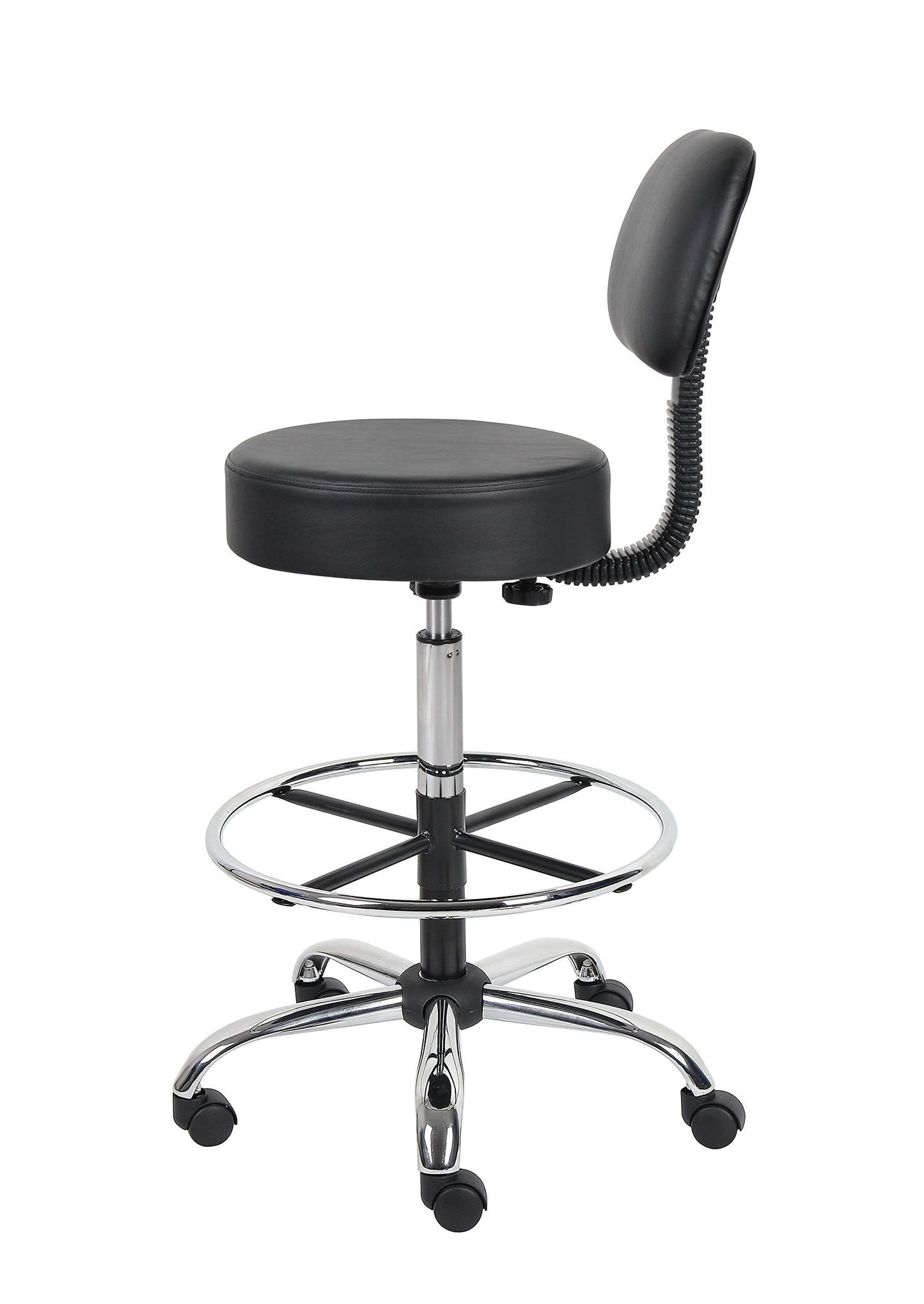 Boss Office Products Be Well Medical Spa Drafting Stool with Back, Black