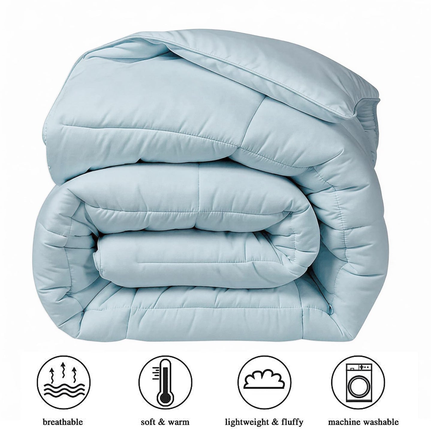 COHOME Premium King Size Comforter, All-Season Quilted Down Alternative Duvet Insert, Luxury Hotel GentleSoft Comforter with Anti-Clump Tech & 8 Tabs - Reversible - Aqua 90x102 inches