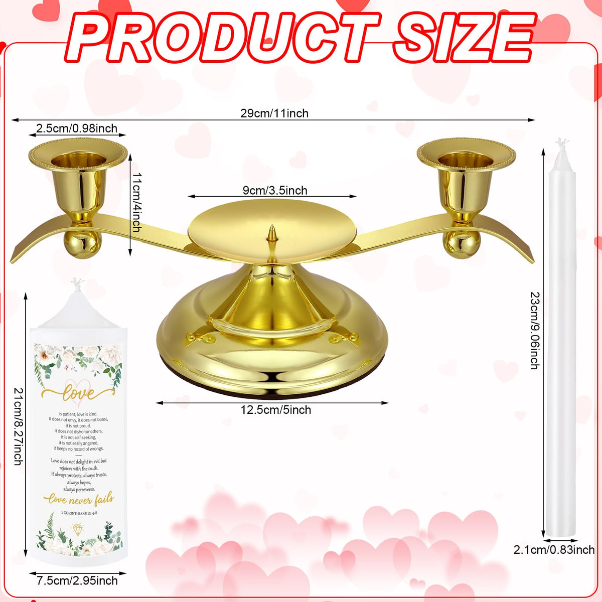 Landhoow 3 Unity Floral Candles for Wedding Ceremony Set with Golden Holder White Pillar and Taper Candles Religious Wedding Catholic Anniversary Big Events Gifts for Couple