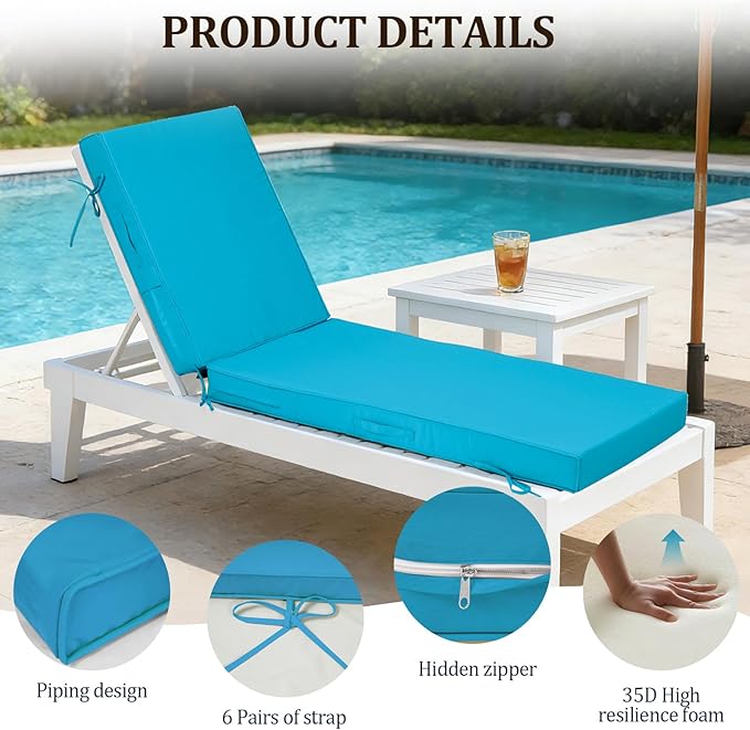 72x21x4in Lounge Cushions for Outdoor Furniture, Outdoor Lounge Chair Cushions