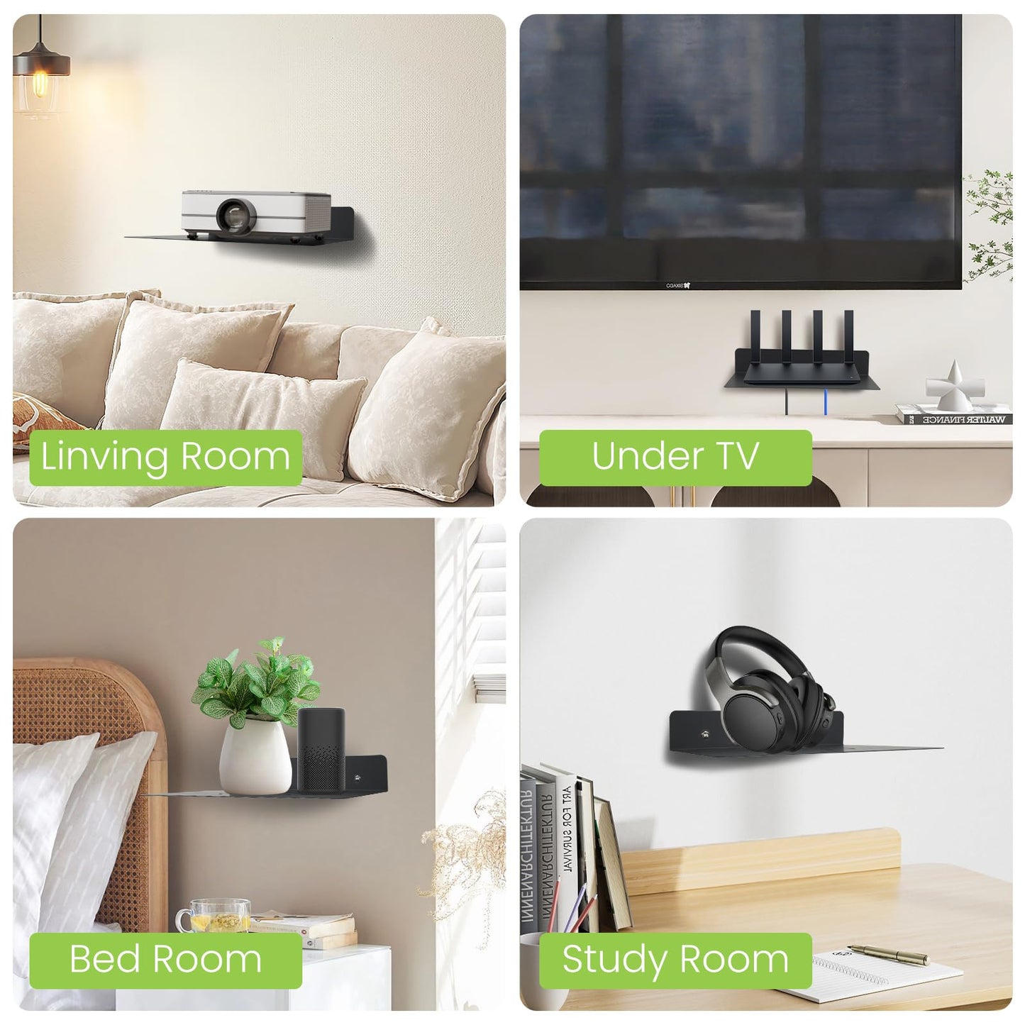 MZDMY Steel Floating Shelves for Wall,Small Wall Shelf，Suitable for Bedroom, Living Room, Bathroom, Kitchen, Office (Black, 2Pack 9.06x6.89 in)