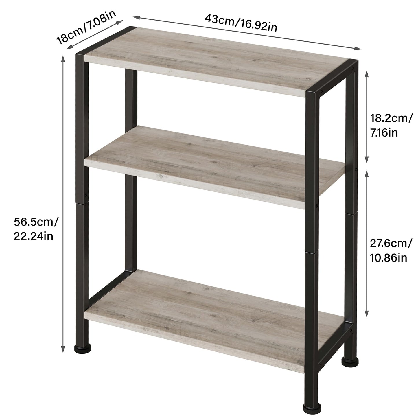 3-Tier Side Table, Small EndTable, Sofa SideTable for Narrow Spaces, Slim EndTable, NightstandTable, Skinny Bedside Table, for Living Room, Bedroom, Office, Greige