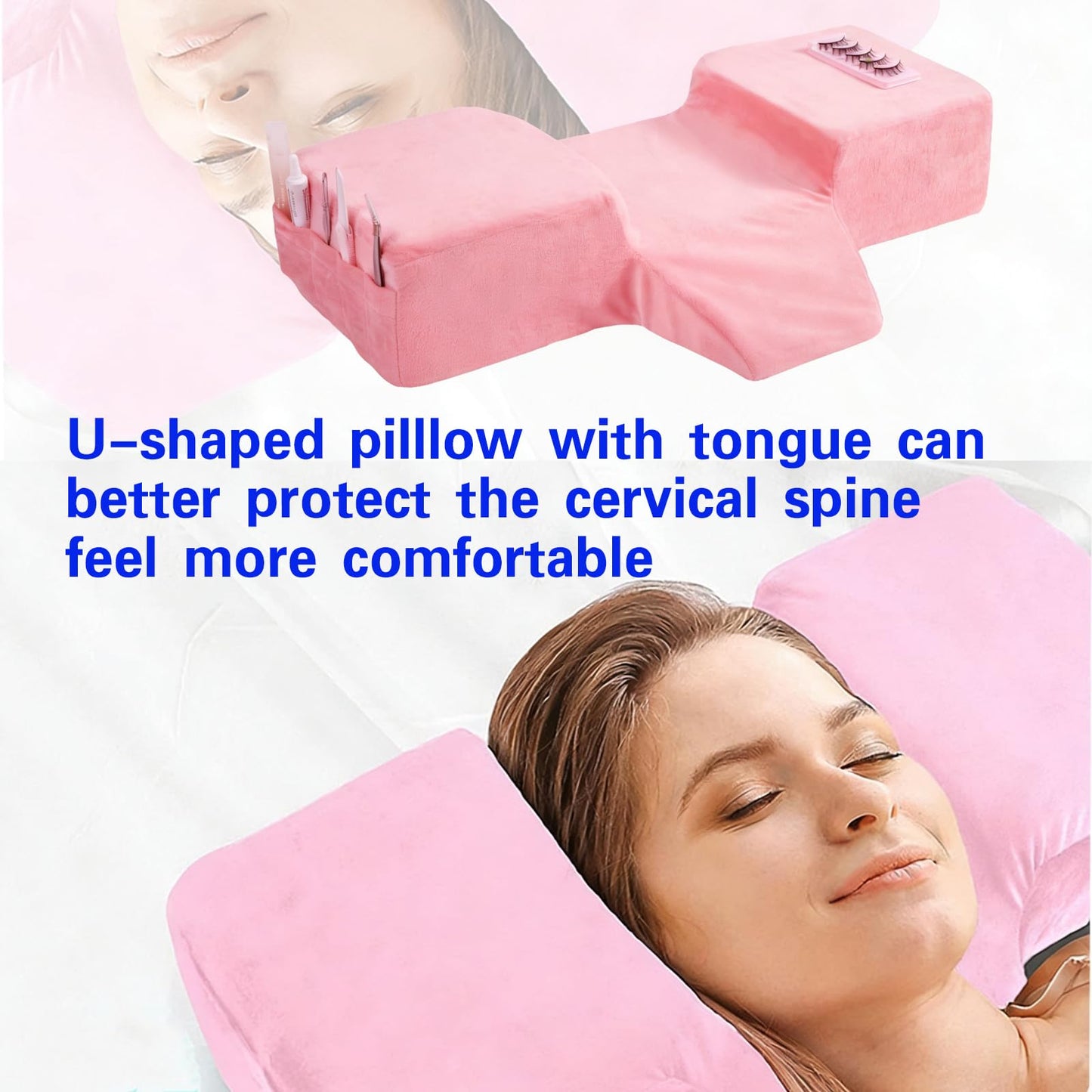 Mobaigift Beauty Salon Curved Memory Foam Bed Pillow, Lash Pillow for Eyelash Extensions Ergonomic Neck Pillow with Neck Back Head Support(Pink)