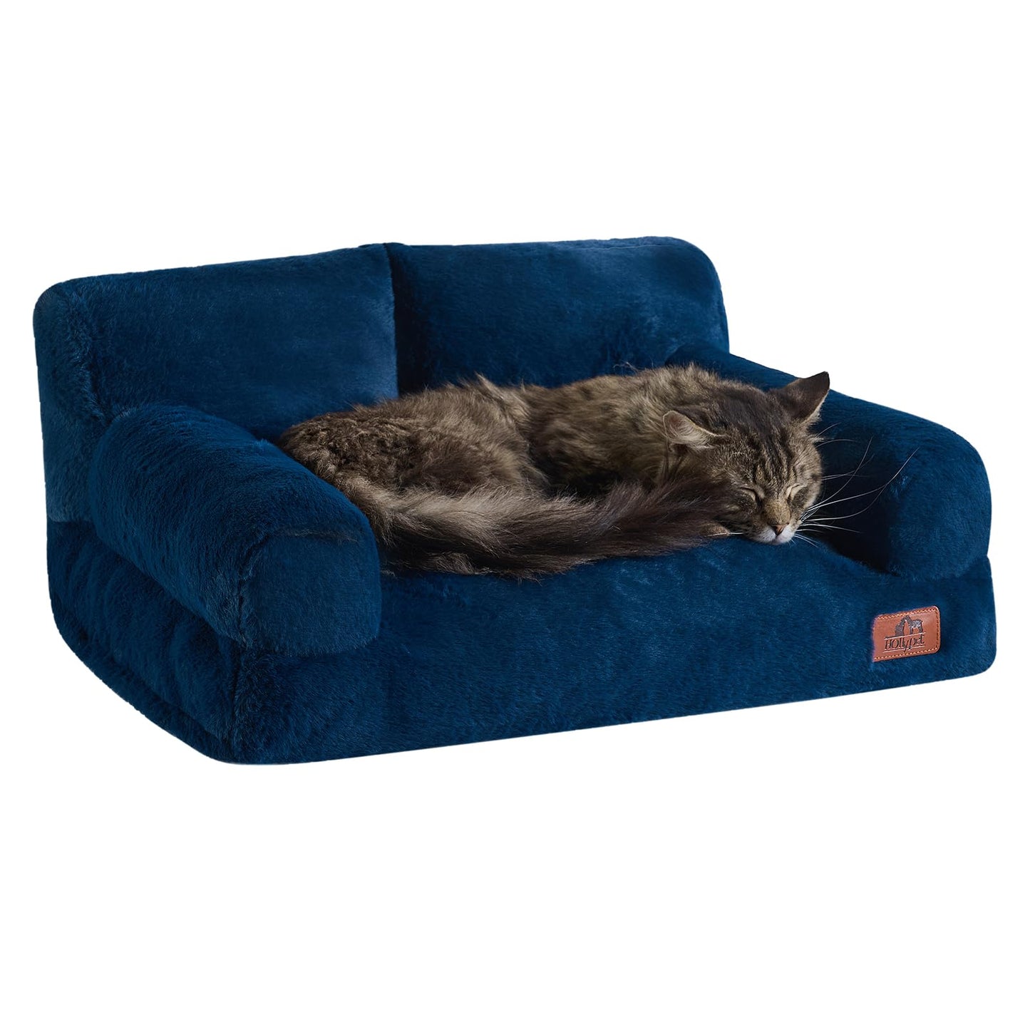 Hollypet Fluffy Dog Cat Bed Pet Couch Beds Plush Soft Warming Washable Puppy Bed for Small Medium Dogs and Large Cats, Cobalt Blue, 24" L x 18" W x 10" Th