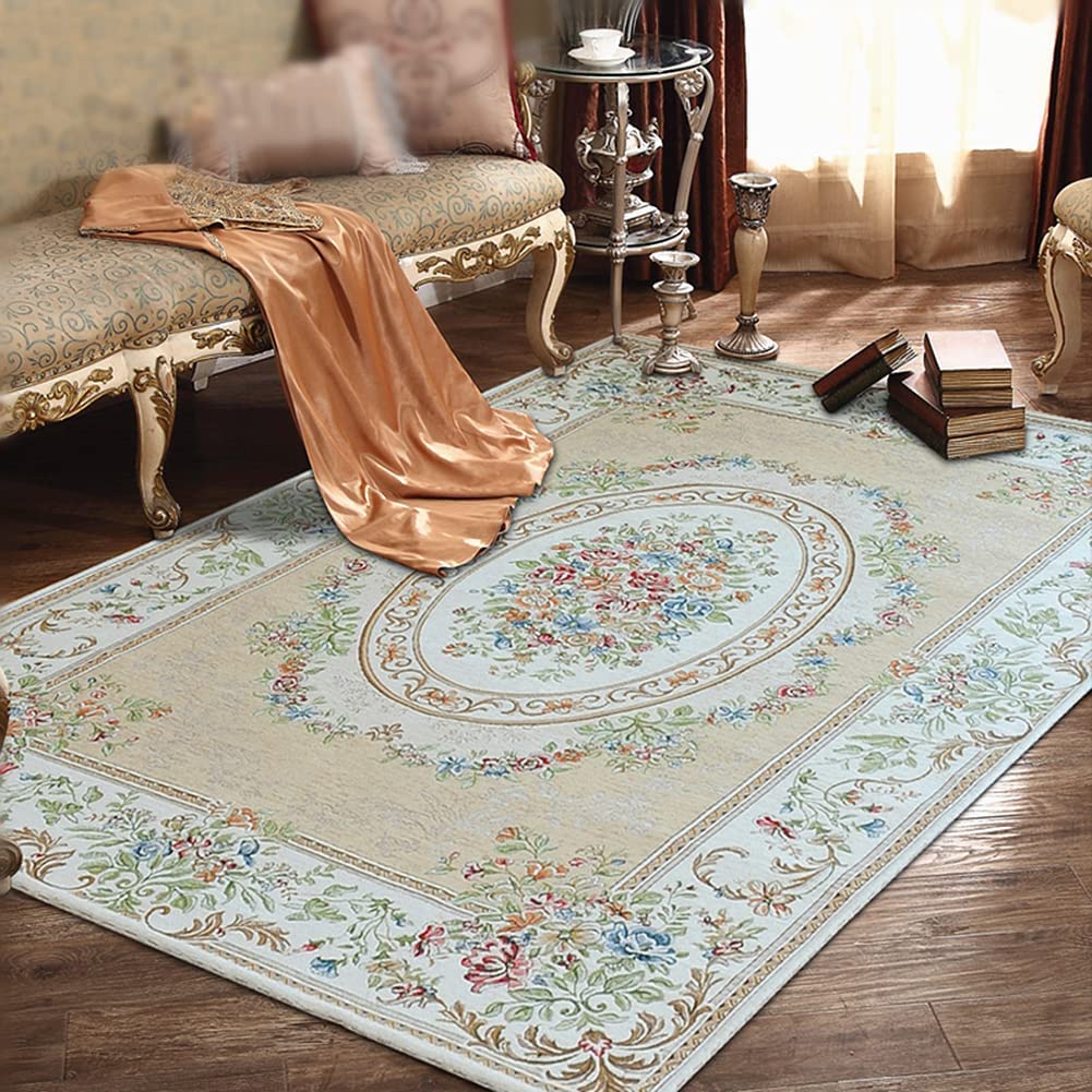 UKELER Home Collection Floral Design Modern Large Carpet for Living Room/Dining Room Floor, 5' x 7', Beige Garden