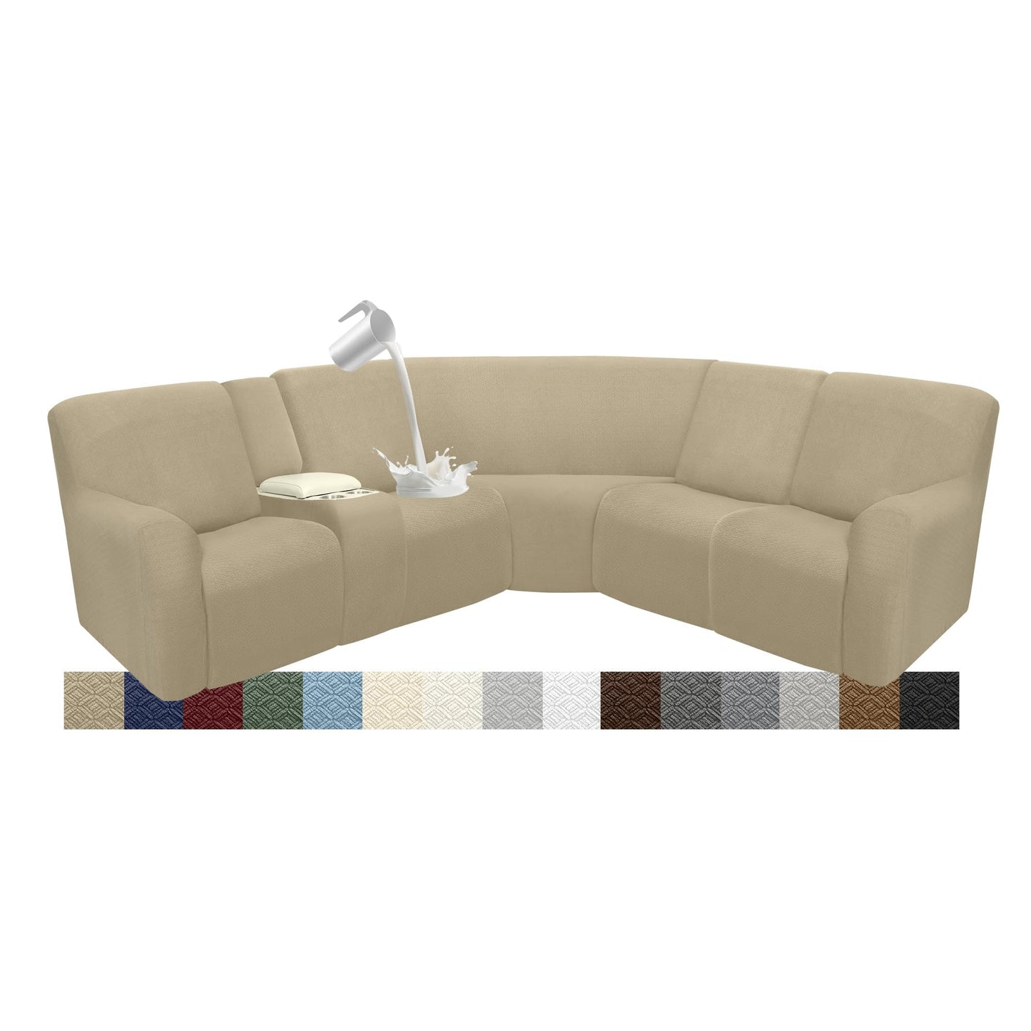 ROFASVCO Reclining Sectional Couch Covers Waterproof L Shape Washable Recliner Sofa Cover for L Shaped Sectional Soft Corner Recliner Slipcovers (5 Seater 1 Console Cover, Brownish Yellow)