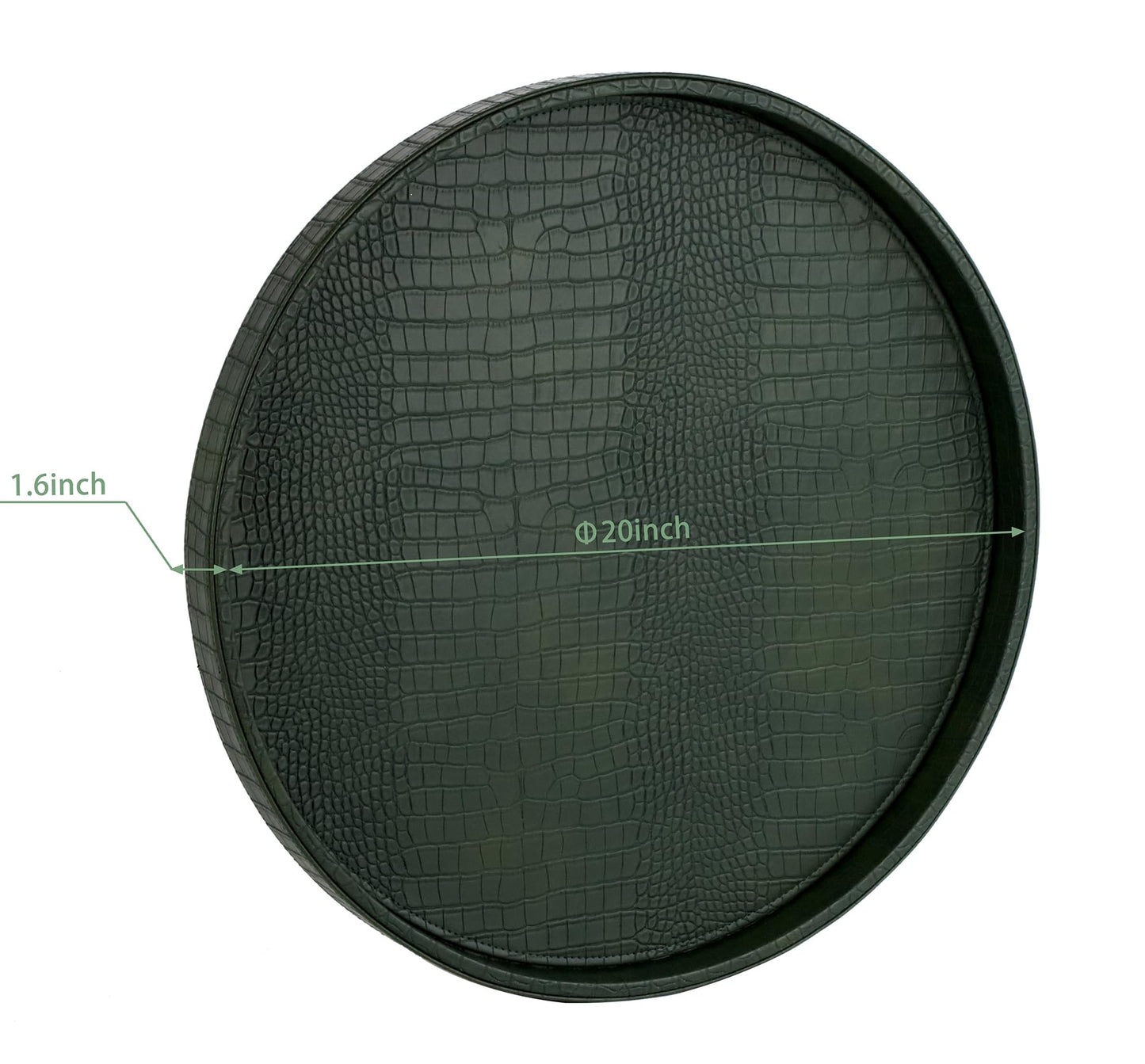 HofferRuffer Round Serving Tray 20'', Elegant Faux Leather Circle Ottoman Table Tray, Serve Tea Coffee Breakfast in Bedroom Living Room Kitchen(Green, 20")