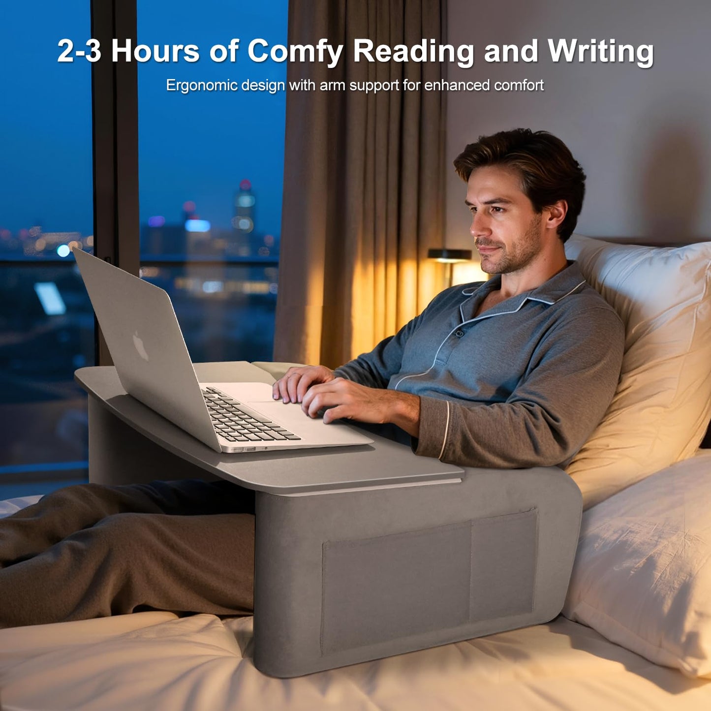 Lap Desk for Adults with Arm Rests,Ergonomic Laptop Pillow Stand for Bed,Couch,Floor,Large Table for Long Hours Work,Eating,Gaming,Reading and Writing,Lap Laptop Desk for College Dorm Room (Grey)