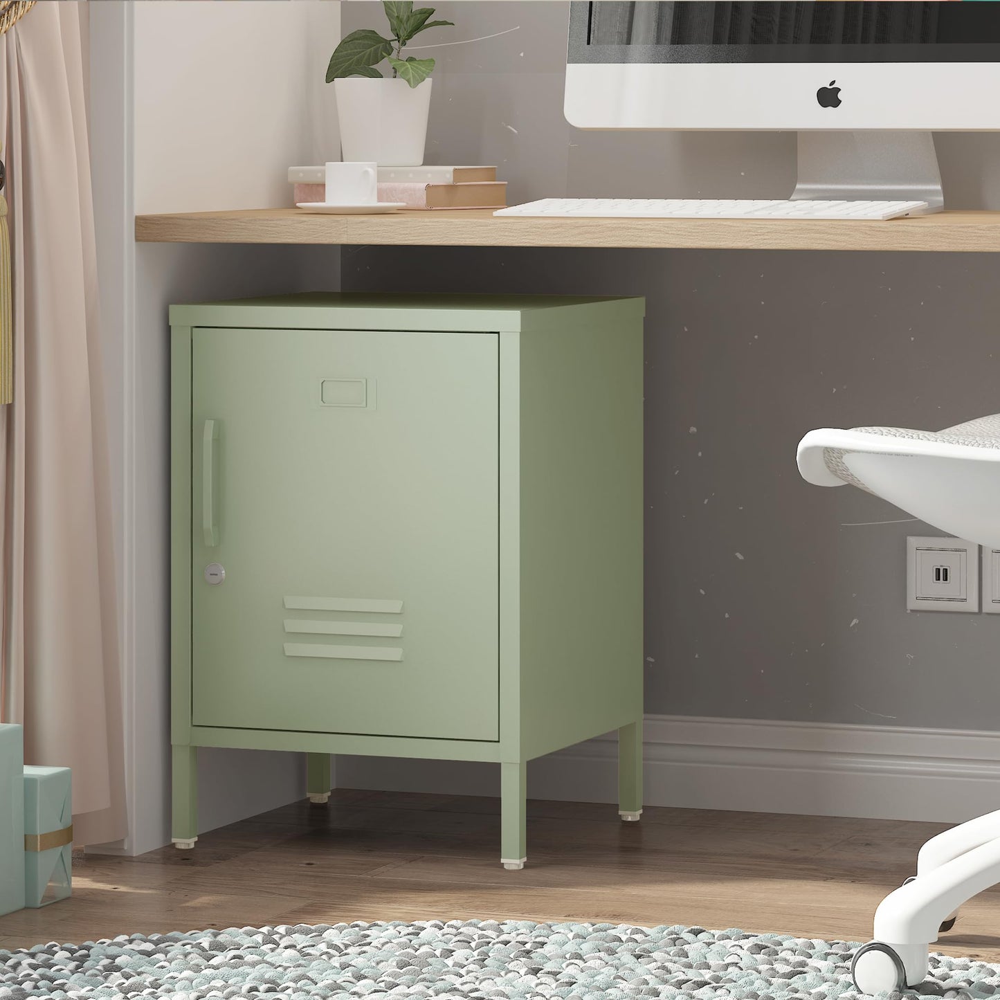 Metal Nightstand Modern End Side Table Steel Bedside Storage CaB0DK925YNbinet with Shelf Easy Assembly for Living Room Bedroom （15.8”W x 15”D x 22.5”H ）
