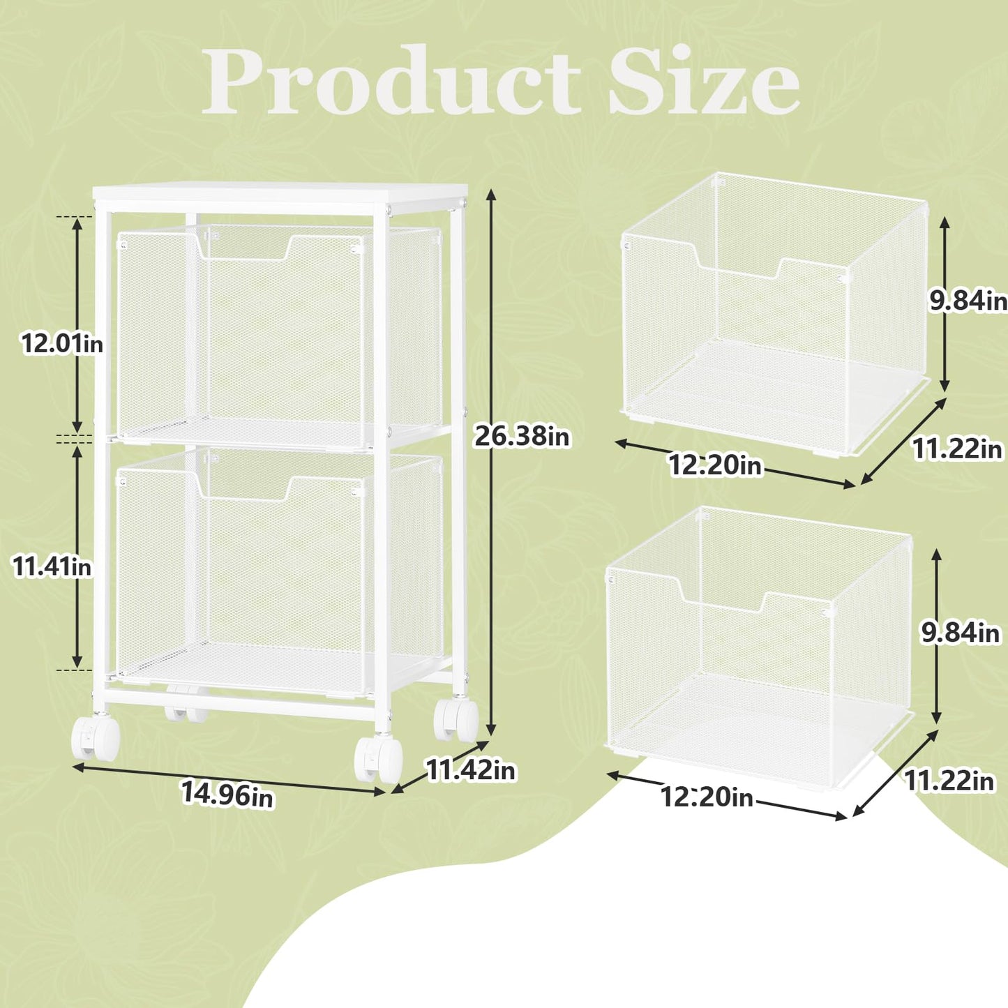 Rolling File Cart with 2 Storage Drawers,Under Desk Storage Cart,Hanging File Folder Organizer with Wheels, Filing Cabinet Mobile Printer Stand Utility Craft Cart for Home Office,White