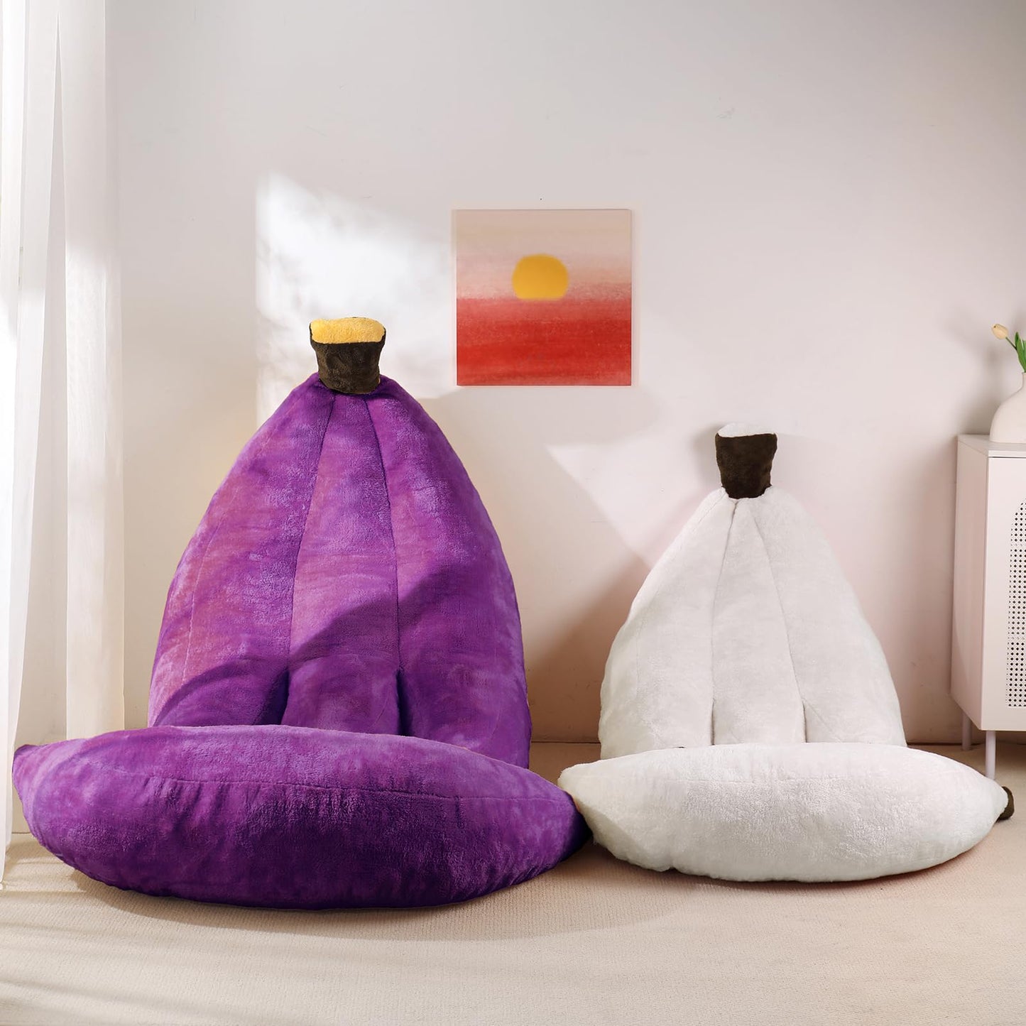 IEVENW Banana Bean Bag Chair with Ottoman, Floor Sofa Bed with Footrest, Comfy Convertible Lounger for Adults, Plush Couch for Bedroom, Living Room or Dorm, L-Violet