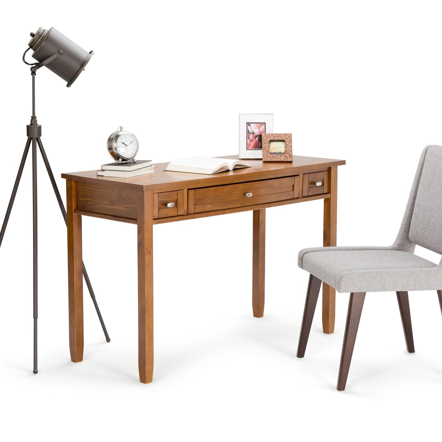 SIMPLIHOME Warm Shaker Solid Wood 48 inch Home Office Desk and 20 inch Rectangle End Side Table in Light Golden Brown