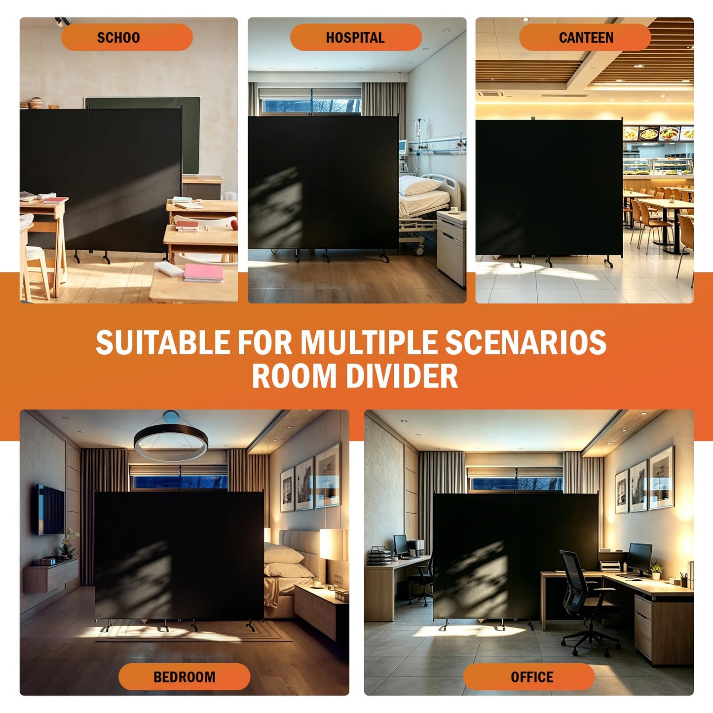 Room Divider Panel, Siebwin 2 Panel Folding Privacy Screens with Wider Feet, 8 Ft Portable Room Partition for Room Separator, Room Divider Screen Partition Room Dividers Freestanding