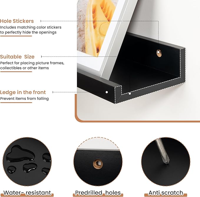 Fun Memories Picture Ledge Shelves Set of 2, 55 Inch Rustic Wall Mounted