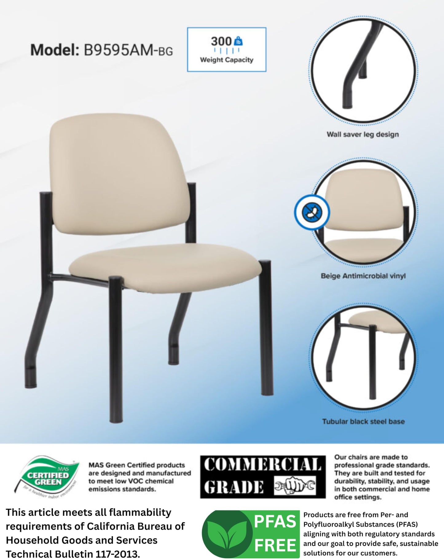 Boss Office Products Guest Chair, 300 lb. Weight Capacity, Beige