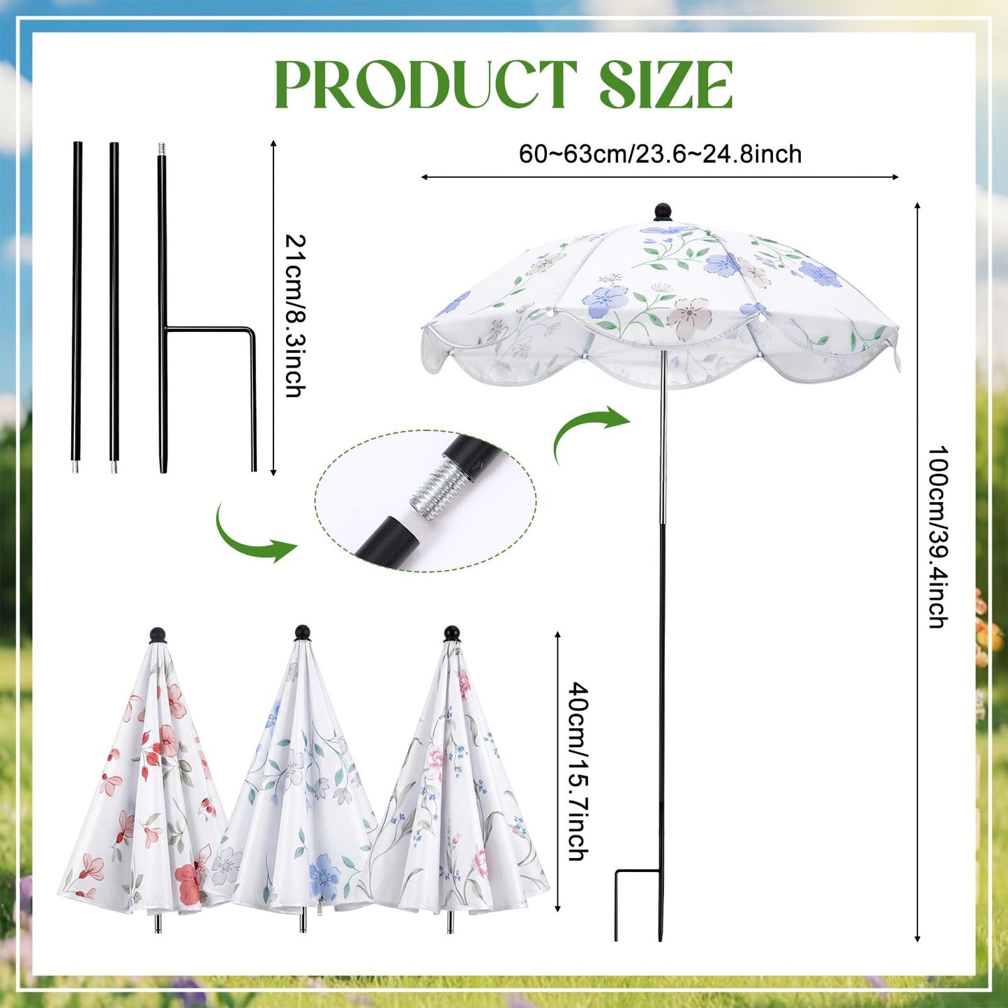 Shinylin 3 Pack Plant Umbrella for Outdoor Adjustable Sun Shade Covers 24" Sun Protection Cloth UV Umbrella for Potted Plants, Garden Beds, Patio Flowers (Curved Edge,Flower 1)