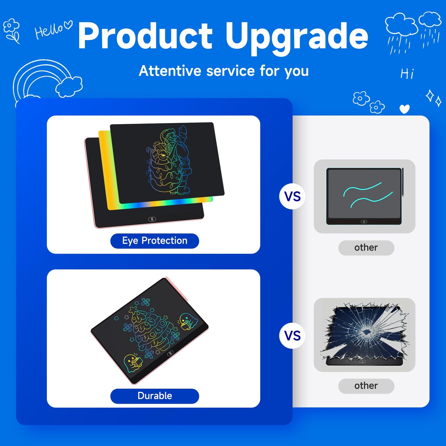 16 Inch LCD Writing Tablet for Kids 2 Pack, Large Drawing Board Doodle Pad, Colorful Screen Erasable Sketch Tablet, Travel Toys and Reusable Learning Gift for Boys Girls（Blue & Pink