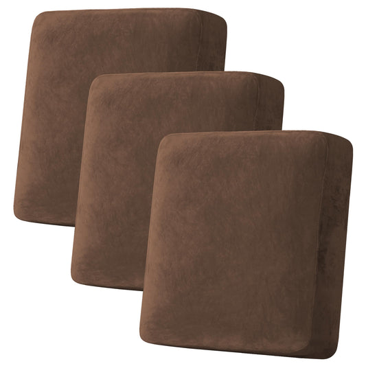 H.VERSAILTEX Velvet Stretch Couch Cushion Cover Plush Cushion Slipcover for Sofa Cushion Furniture Protector Seat Cushion Sofa Cover (3 Piece Sofa Cushion Covers, Caramel Cafe)