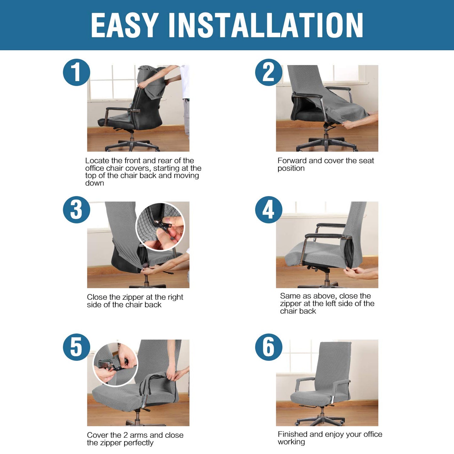 H.VERSAILTEX Stretch Office Chair Covers Jacquard Computer Desk Gaming Chair Covers Mid - High Back Universal Executive Boss Chairs Slipcovers Seat Cover Non Slip Thick Jacquard, Dove- Large