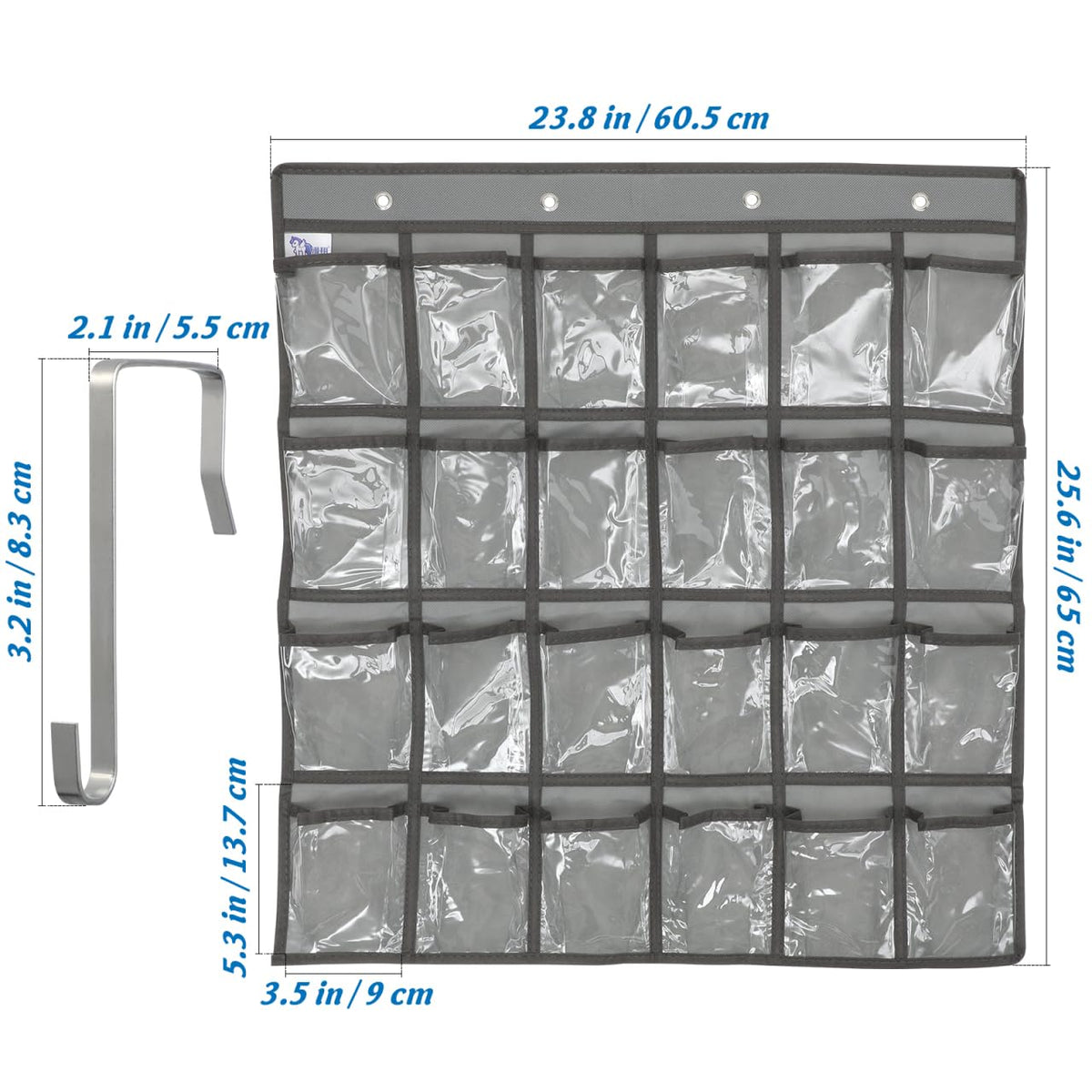 DOITOOL 24 Clear Pockets Classroom Pocket Chart for Cell Phones, Over the Door Hanging Organizer, Transparent Cell Phone Holder Organizer for Classroom, Calculator Pouch, Wall Jewelry Storage