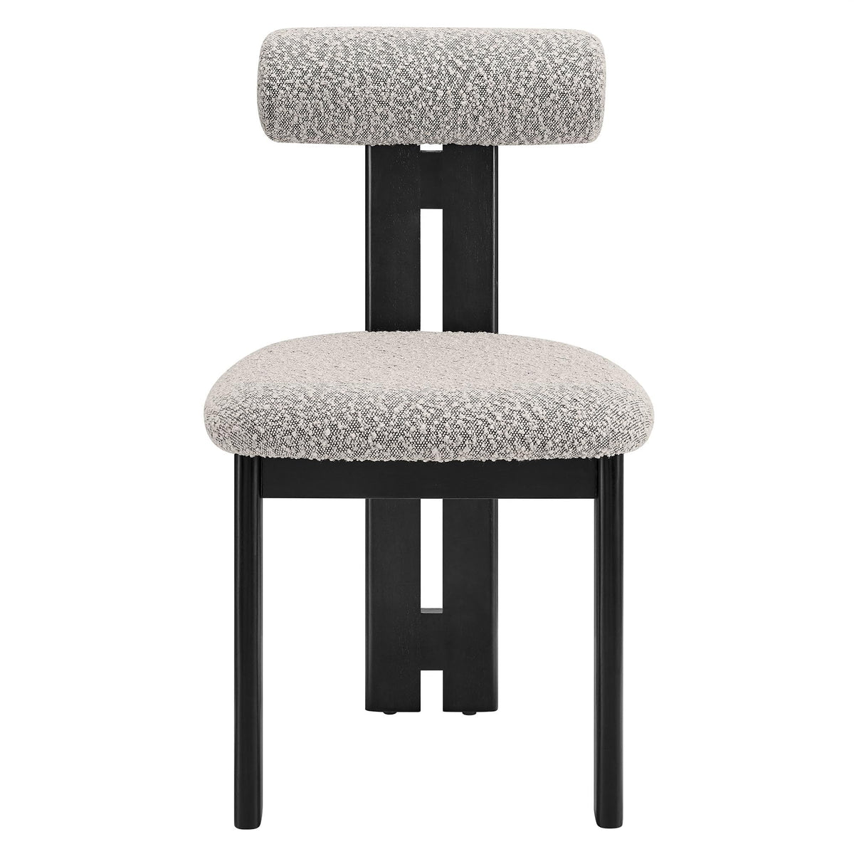 Modway Torian Upholstered Boucle Dining Chairs Set of 2 in Wenge Taupe - 3-Legged Farmhouse Kitchen Chairs - Mid-Century Modern Armless Accent Chairs - Comfortable Side Chairs with Wood Legs