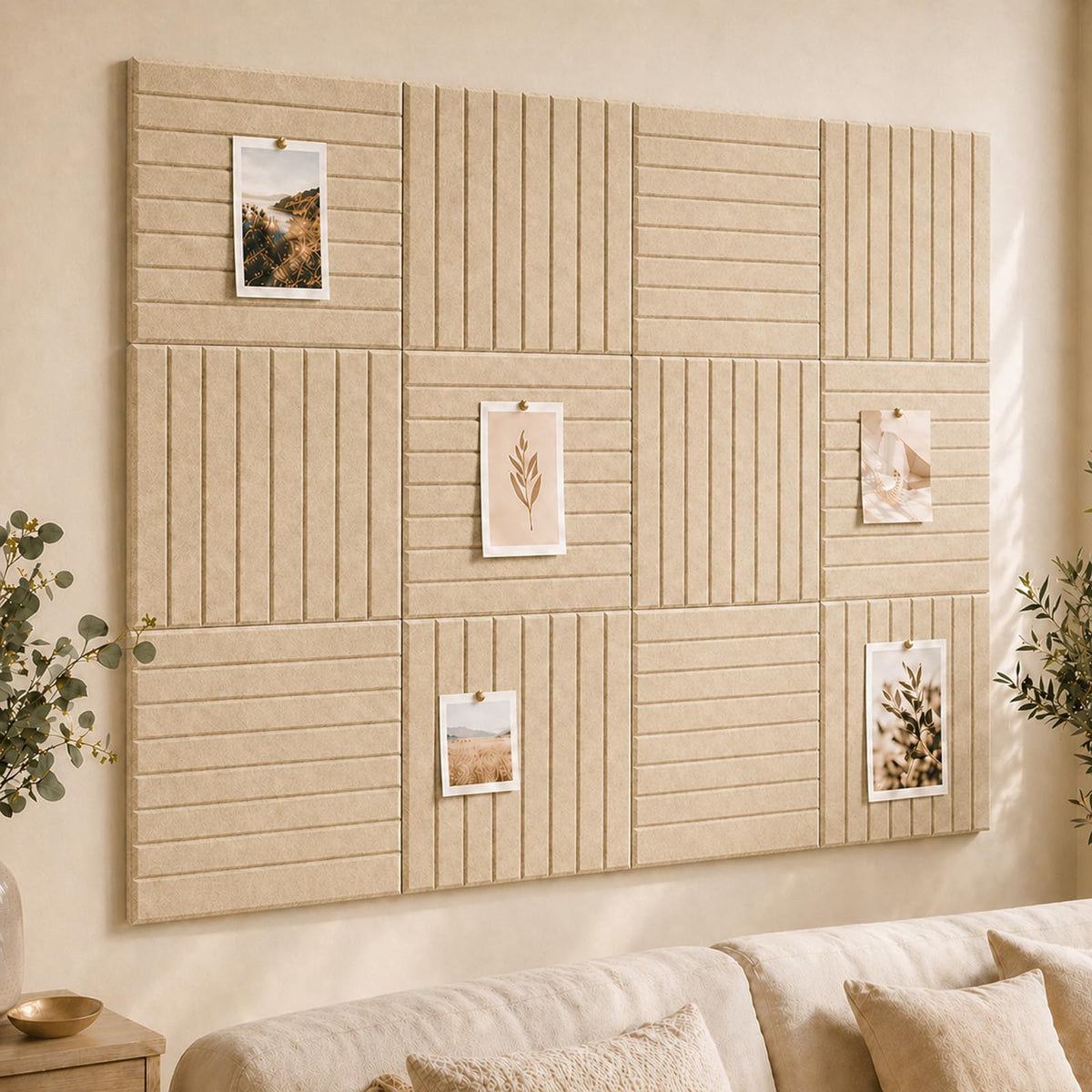 Baysola Stripe Felt Bulletin Board Panels 48 x 36 Inch Self Adhesive Wall Tiles Cork Board Alternative for Office Classroom Photos Notes 12 Pack