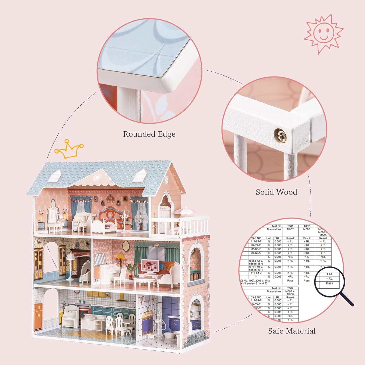 ROBUD Wooden Dollhouse for Kids Girls, Toy Gift for 3 4 5 6 Years Old, with Furniture Blue