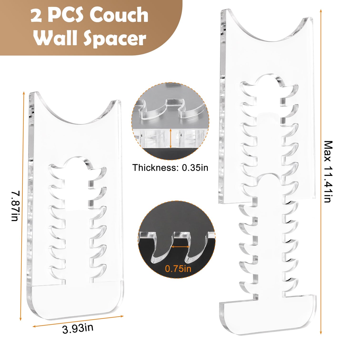 2 Pack Couch Wall Spacers Adjustable Length Furniture Protectors, Stoppers to Prevent Sliding, Under-Couch Stoppers, Protects Walls, Cuts Fire Risks, Saves Outlet Space, for Couches, Beds