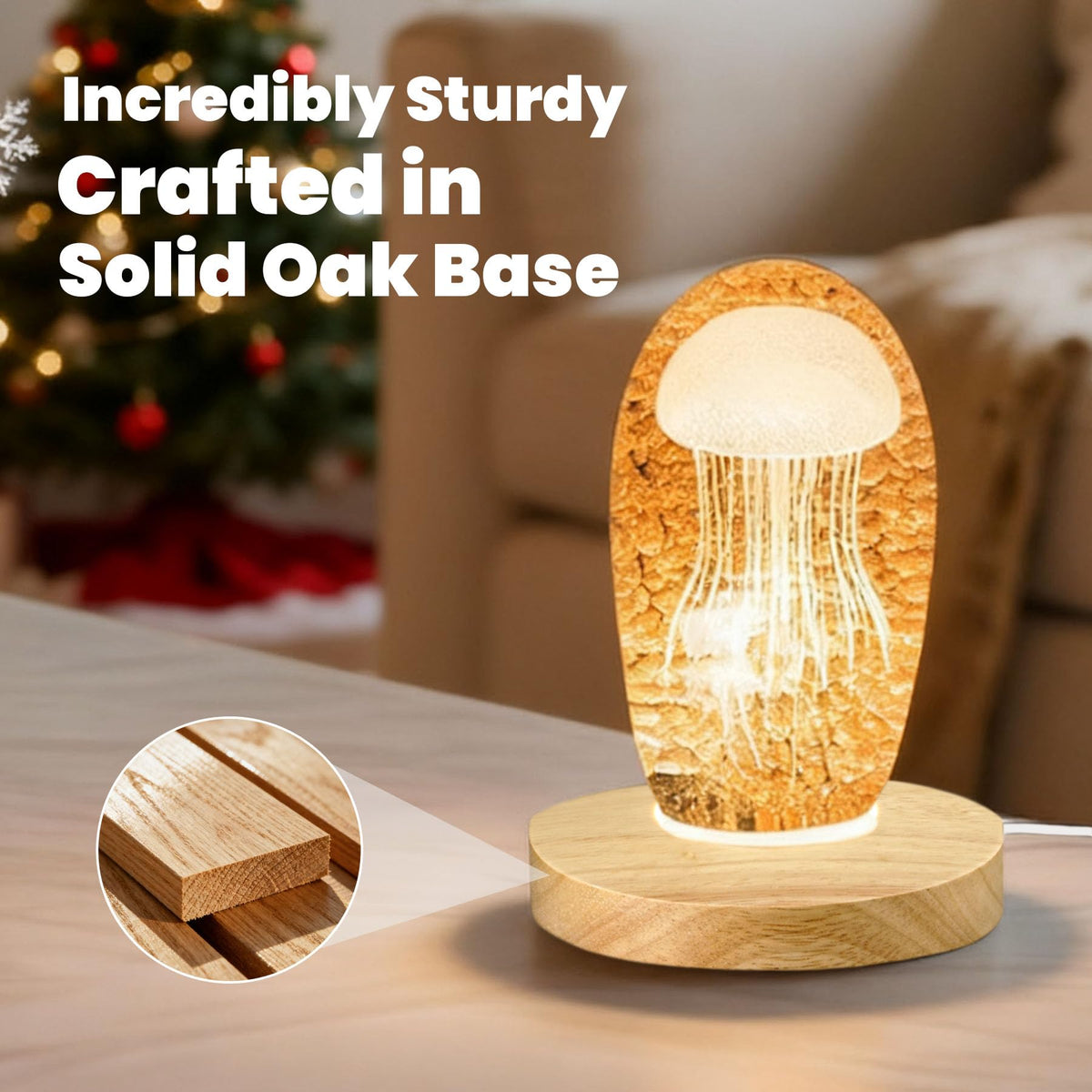 FuoiCorn Wood LED Light Base for Crystal Glass Art,Auto Timer